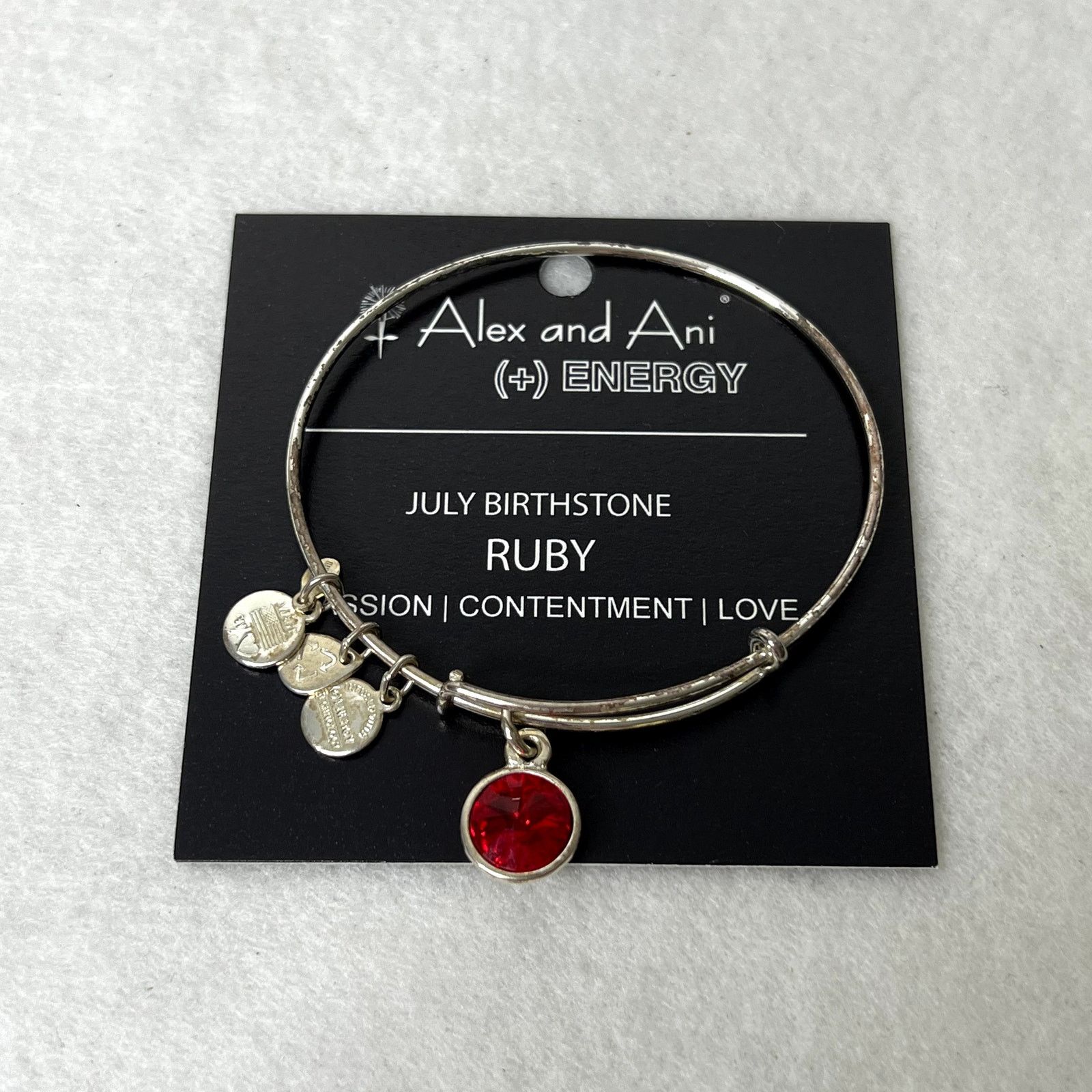 Other Alex Ani Silver July Birthstone Ruby Charm Bangle Bracelet Size ONE SIZE - 1 Thumbnail