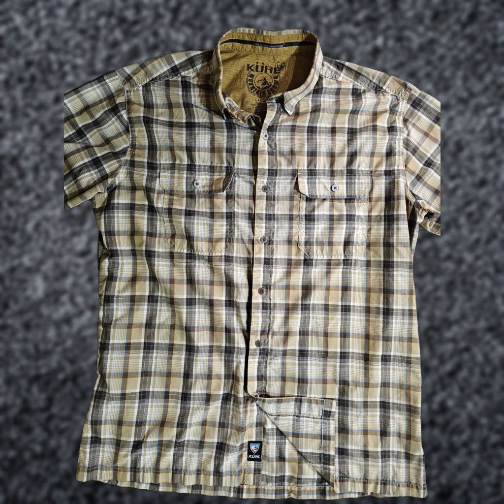 Vintage Kuhl Konquer Shirt Beige Plaid Button-Up Short Sleeve Eluxur Outdoor Mens Sz Lg Size US L / EU 52-54 / 3 - 1 Thumbnail