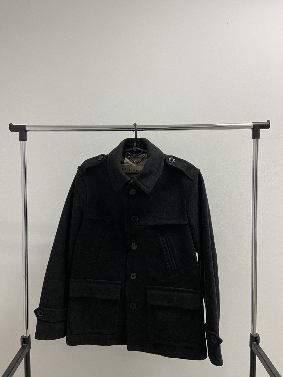 image of Burberry Brit Heavy Coat Wool Vintage Luxury Casual Style in Black, Men's (Size Medium)