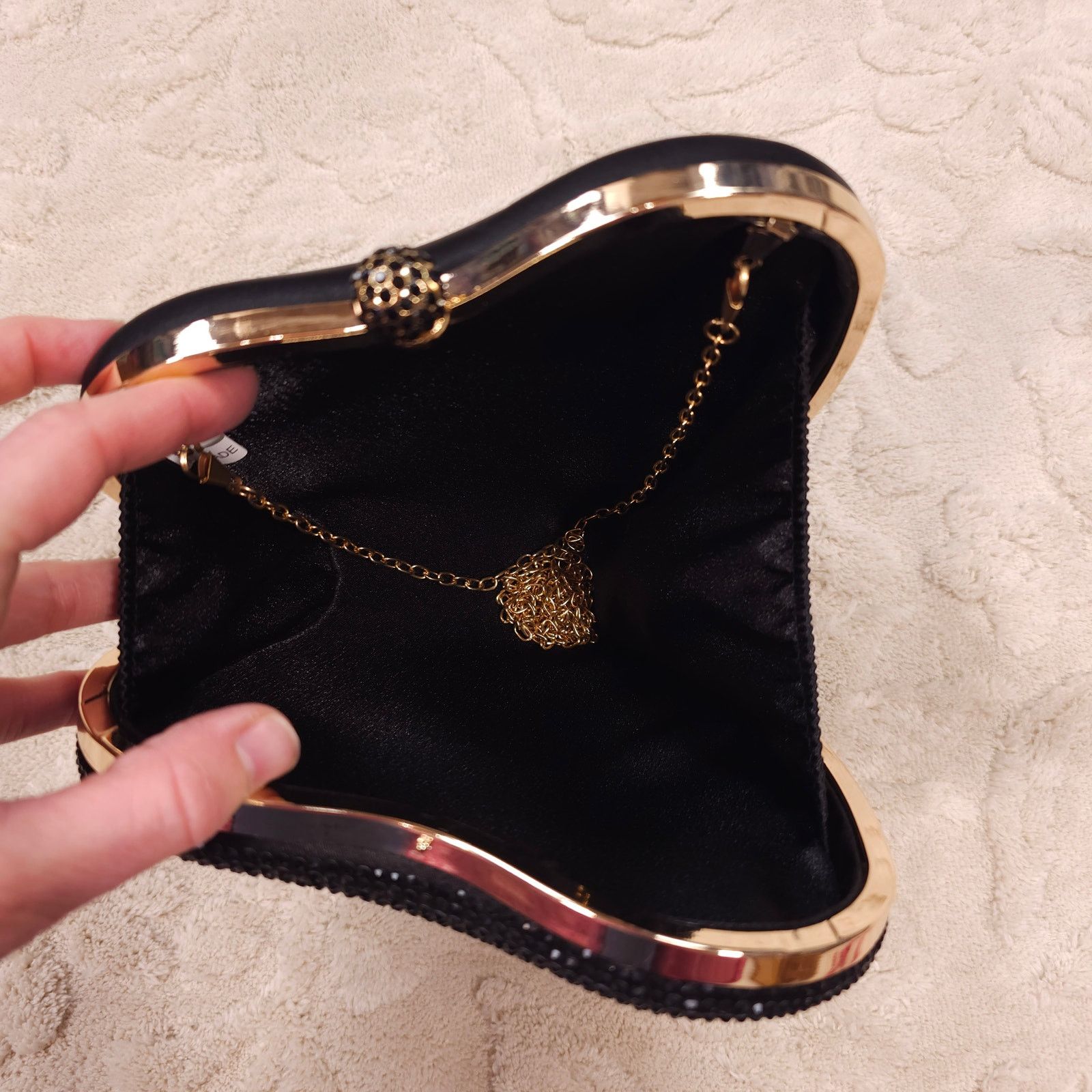 Other Rhinestone Pave Heart Convertible Clutch Crossbody Bag Black Size ONE SIZE - 9 Thumbnail
