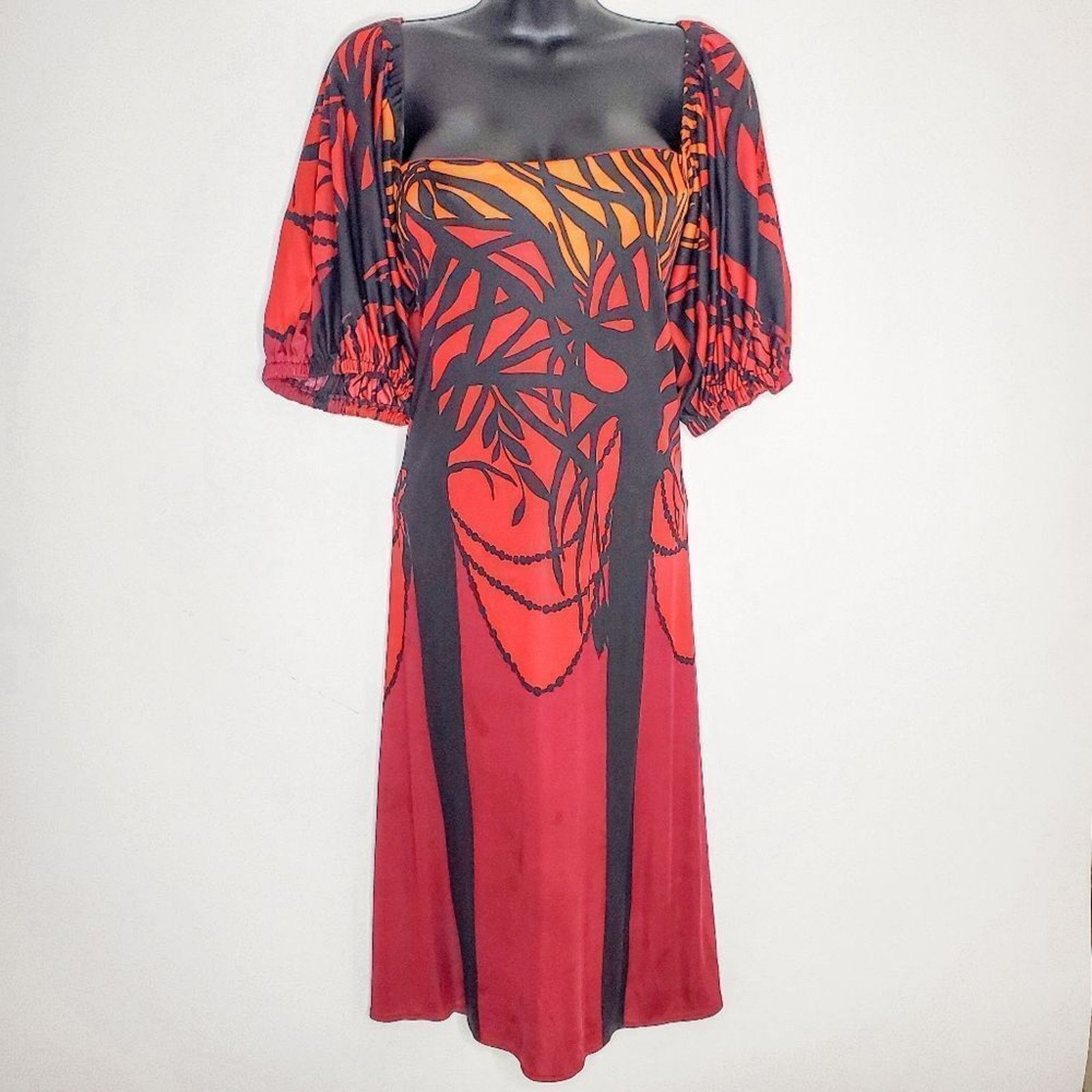 Mara Hoffman Mara Hoffman Red Black Silk Gothic Tree Print Dress Size S Size S / US 4 / IT 40 - 2 Thumbnail