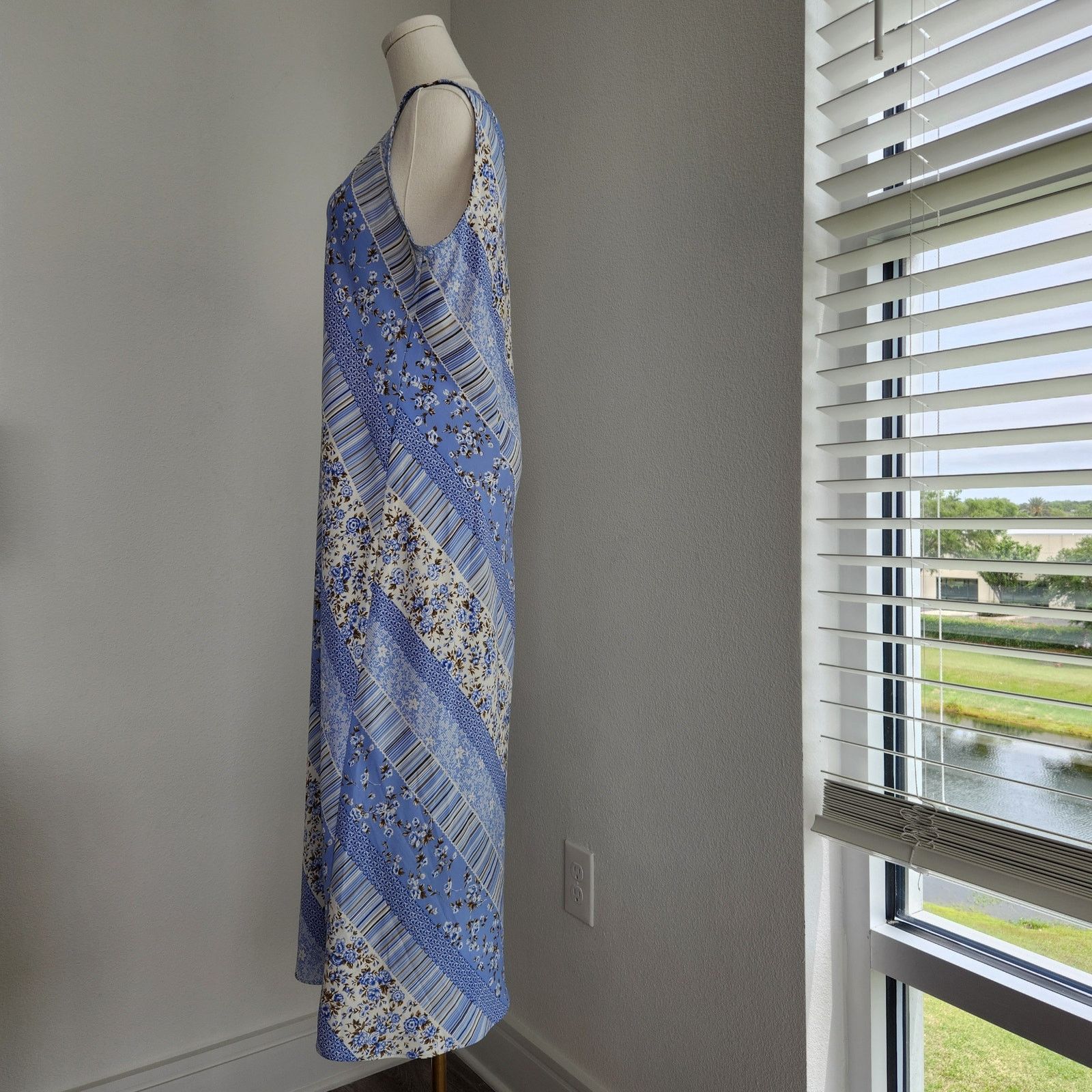 Vintage Vintage Blue Floral Striped Sheath Sleeveless Maxi Dress M Size M / US 6-8 / IT 42-44 - 4 Thumbnail