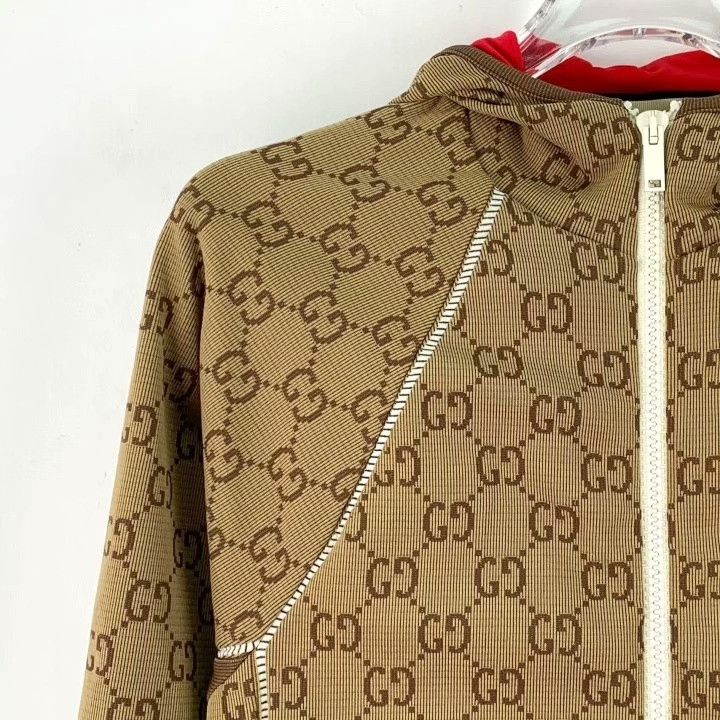 Gucci Gucci Brown Logo Jacquard Hooded Zip Jacket Size US S / EU 44-46 / 1 - 3 Thumbnail
