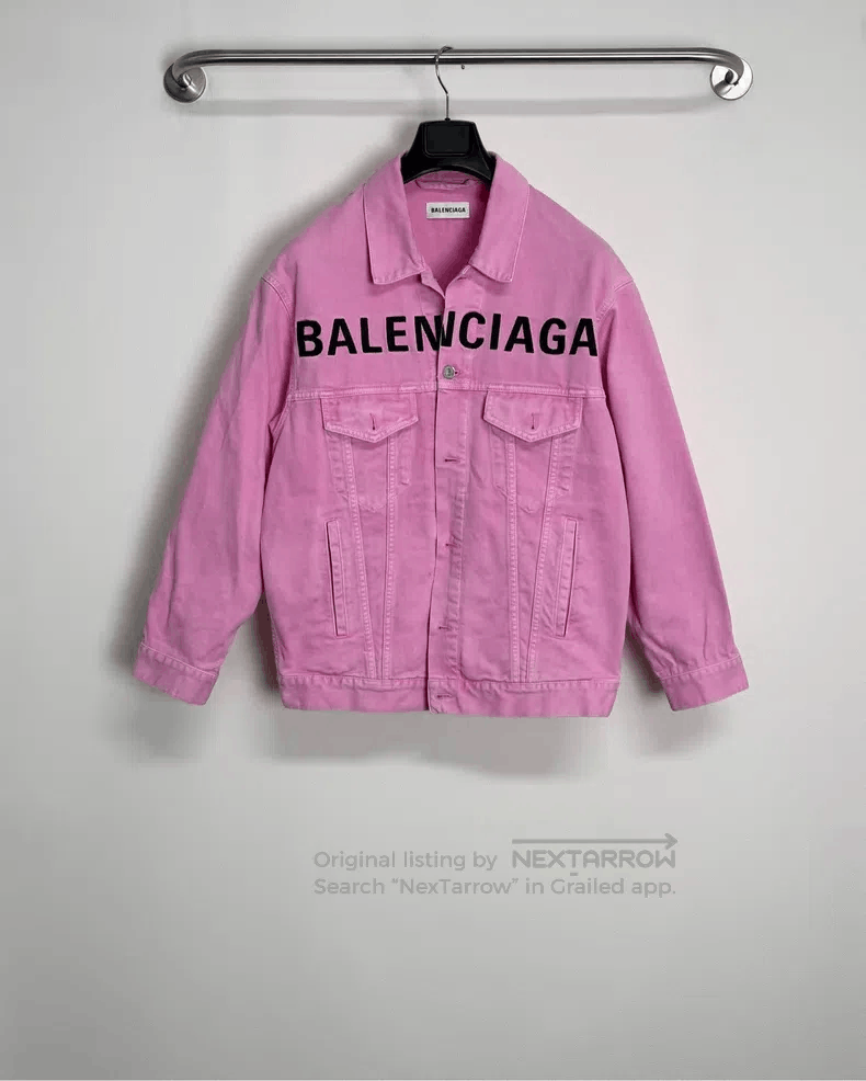 Balenciaga Balenciaga Pink embroidered letter denim jacket Size 4XL / US 24-26 - 1 Thumbnail