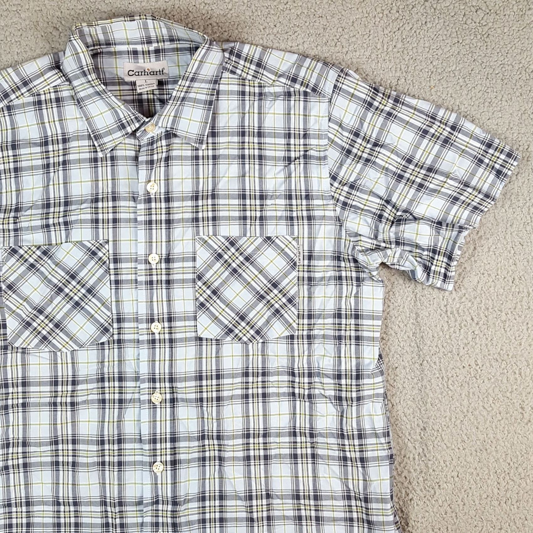 Carhartt VINTAGE Carhartt Plaid Button-Up Shirt Lightweight Short Sleeve Pocket L Men Blue Size US L / EU 52-54 / 3 - 2 Thumbnail