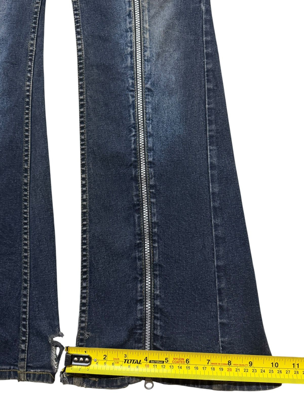 Tornado Mart Y2K Japanese Brand Blue Faded Wash Zipper Leg Flare Distress Size US 31 - 12 Thumbnail