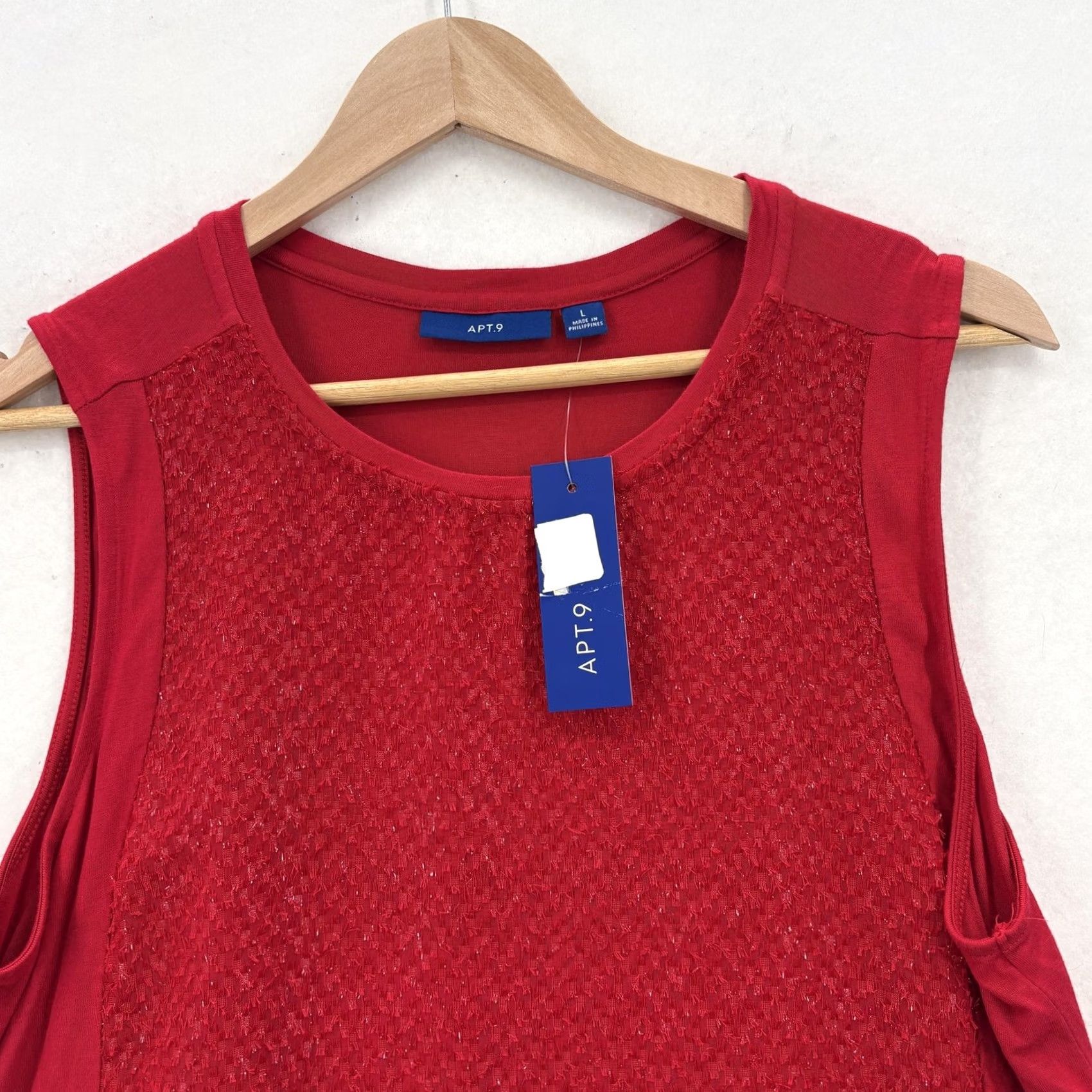 Apt. 9 APT 9 Shirt Womens Large Tango Red Sleeveless Tank Tunic Textured Hem Blouse Size L / US 10 / IT 46 - 2 Thumbnail