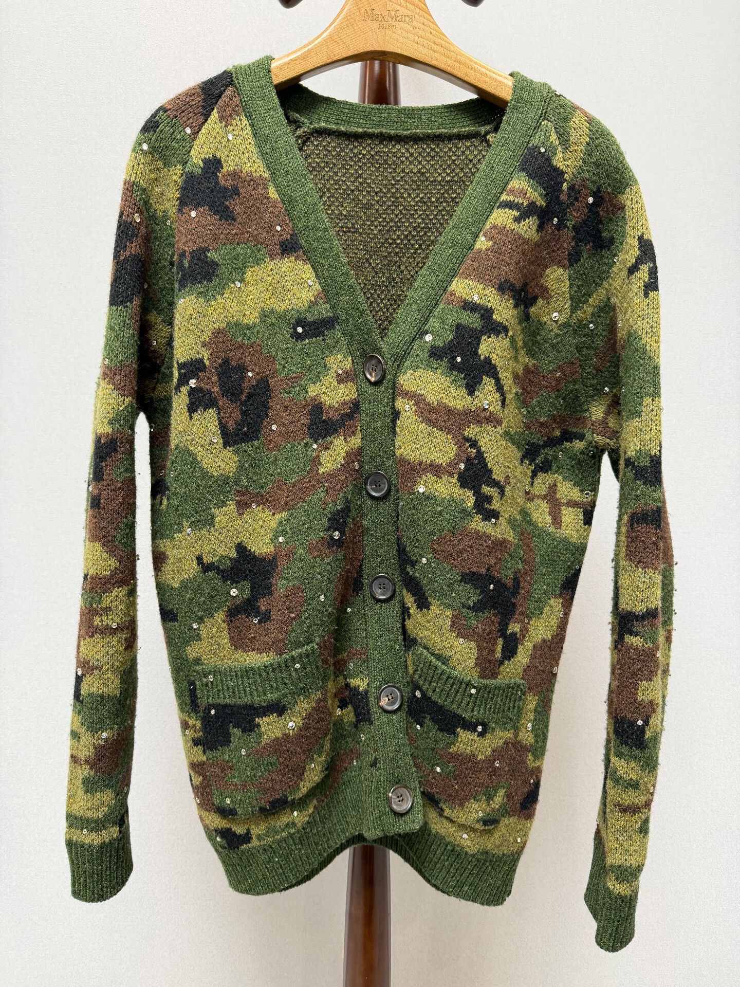 Miu Miu Miu Miu Camouflage Diamond Wool Cardigan Size S / US 4 / IT 40 - 1 Thumbnail