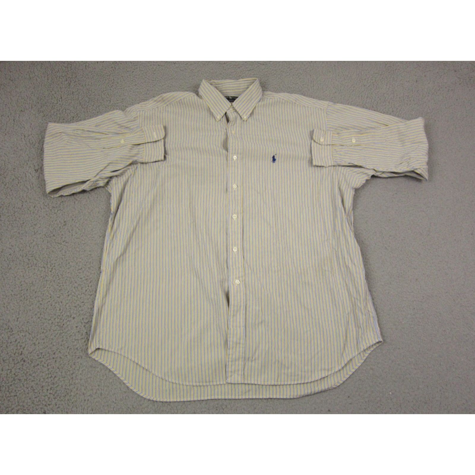 Ralph Lauren VINTAGE? No, it's Not Vintage. So: Ralph Lauren Shirt Adult XL Yellow Blue Pony Striped Button-Up Cotton Logo Pockets Classic Mens Size US XL / EU 56 / 4 - 2 Thumbnail