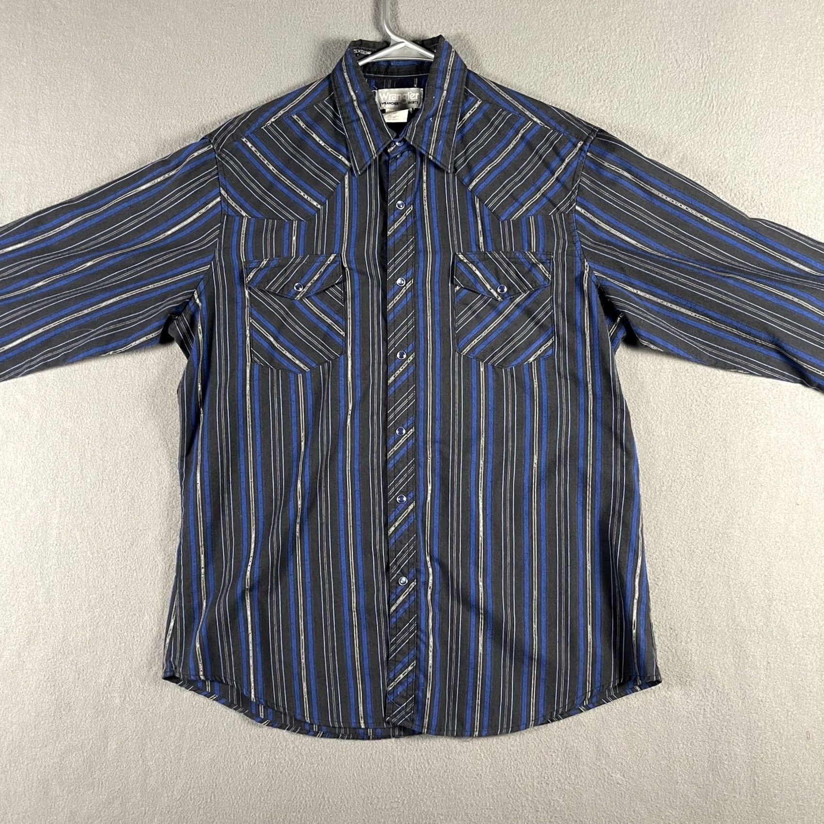 Wrangler Wrangler Shirt Mens Large Black Blue Western Pearl Snap Striped Rodeo Size US L / EU 52-54 / 3 - 3 Thumbnail