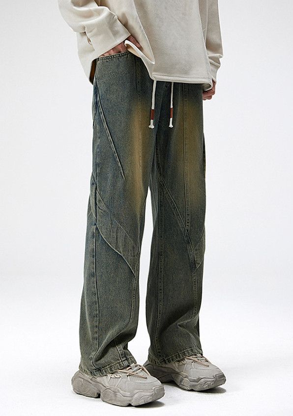 Japanese Brand American retro distressed men's loose washed straight jeans Size US 32 / EU 48 - 2 Thumbnail