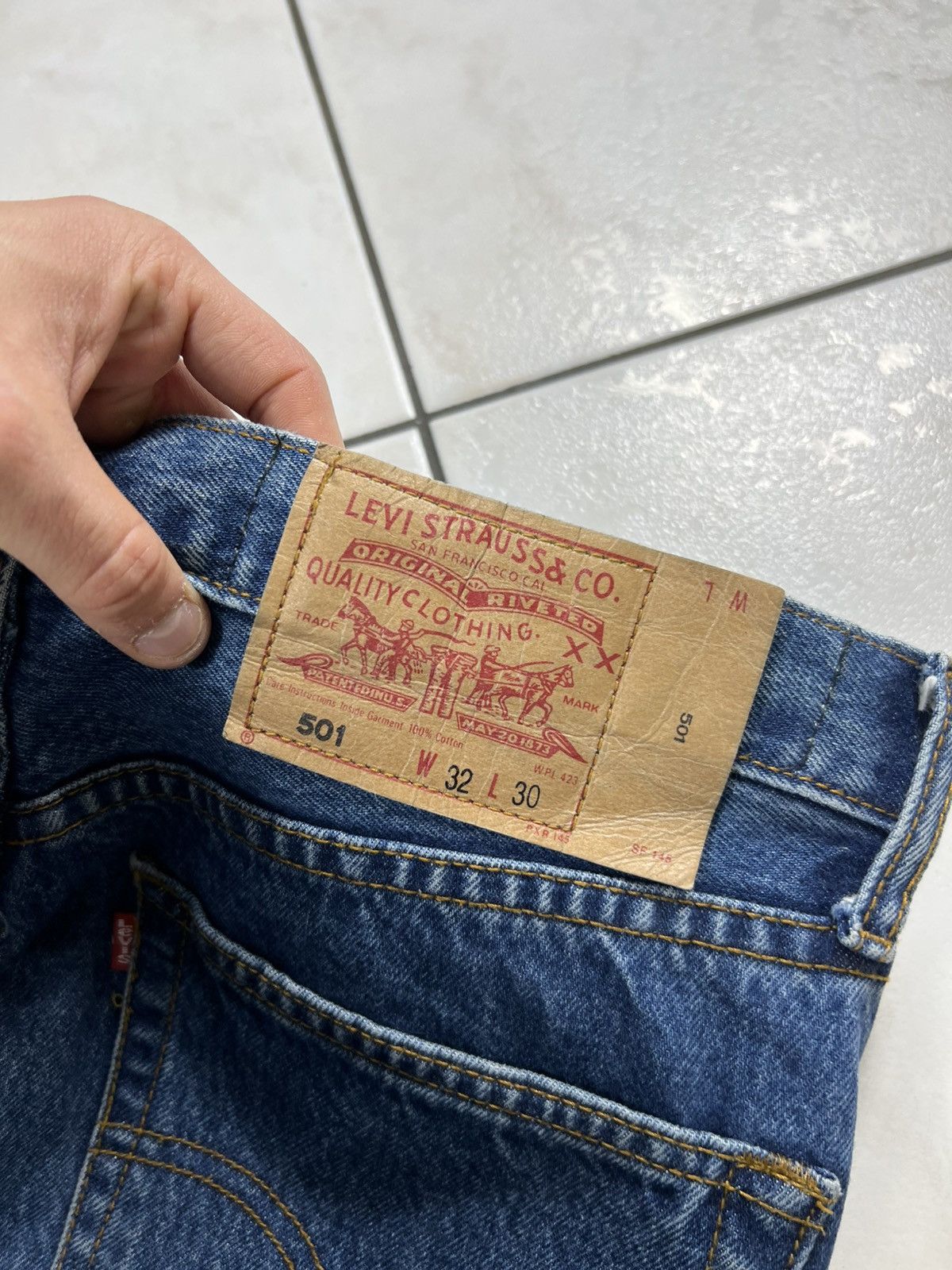 Levi's Vintage 90s Levi’s 501 hybrid leather denim tied strap pants Size US 32 / EU 48 - 18 Thumbnail