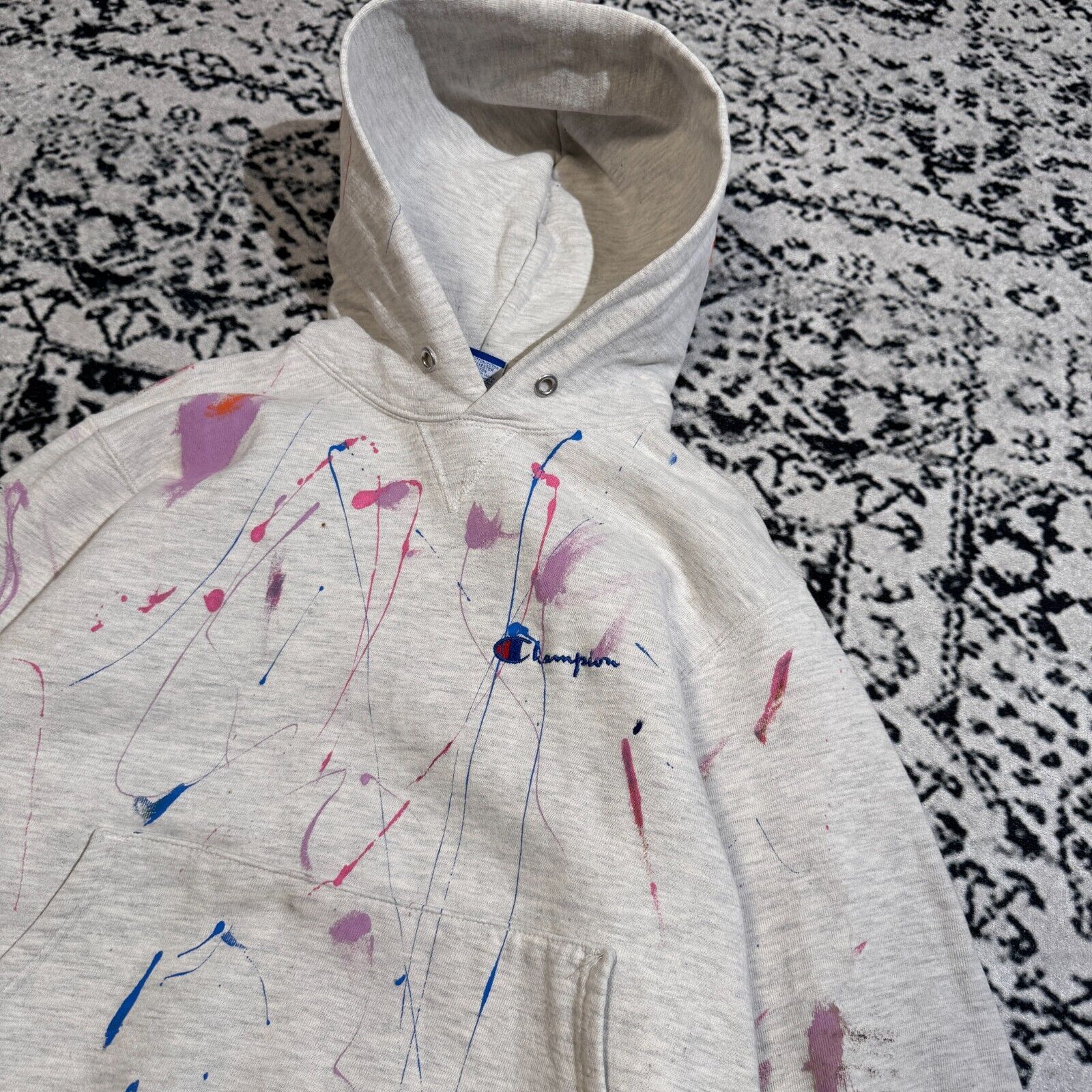 Champion × Vintage Champion Unisex Grey Cotton Hoodie Size S Paint Splatter Size US S / EU 44-46 / 1 - 5 Thumbnail