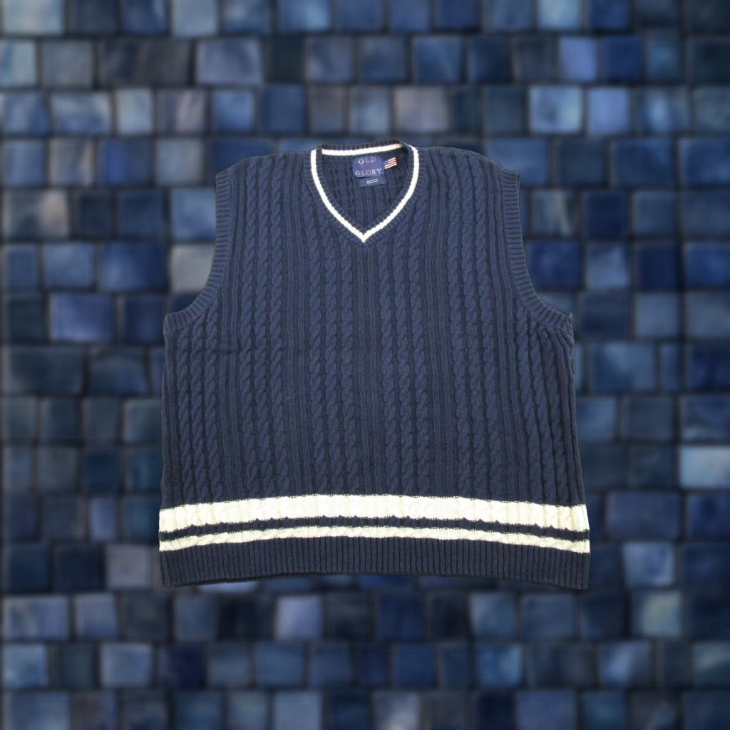 Vintage VTG 90s Old Glory Cable Knit Pullover V-Neck Heavy Sweater Vest Size XLT Golf Men Size US XL / EU 56 / 4 - 1 Thumbnail