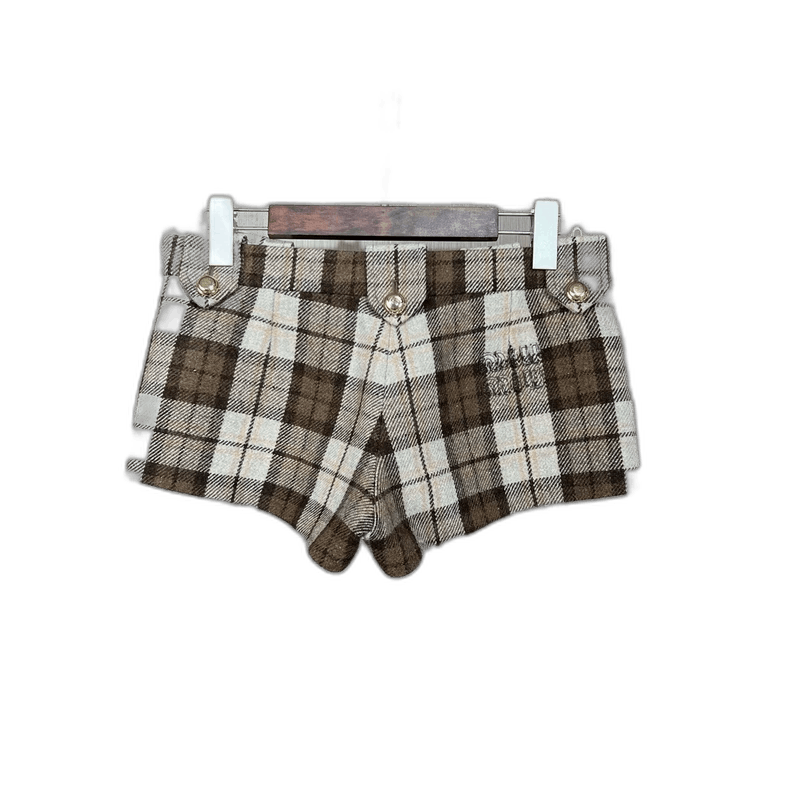 Miu Miu Miu Miu Plaid Embroidered Shorts with Gold Button Size US 36 / EU 52 - 1 Thumbnail