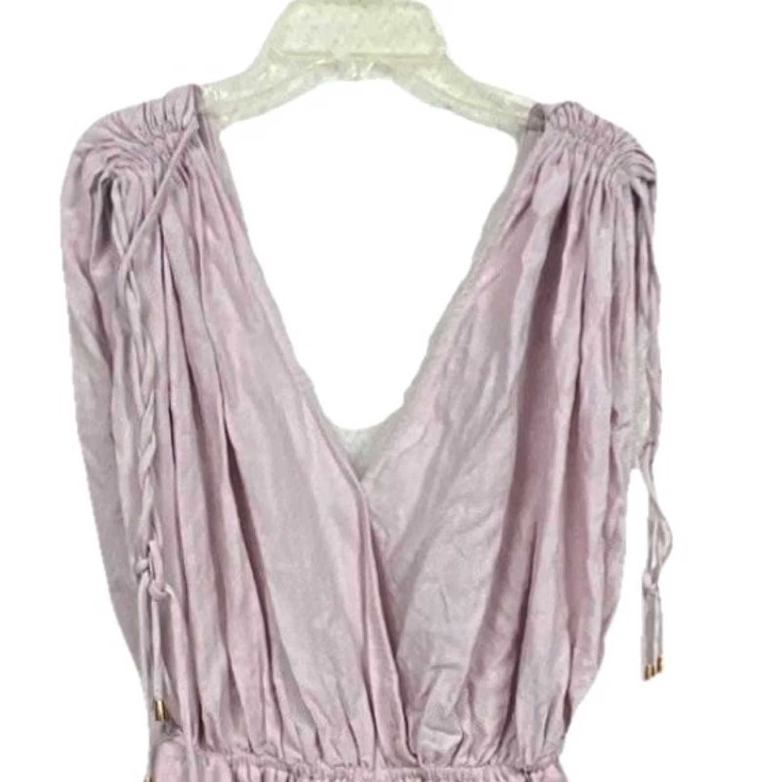Pinko Hyfve Pink Romper Womens S Ruched Drawstring Shoulder Surplice V Neck Boho Size 28" / US 6 / IT 42 - 4 Thumbnail
