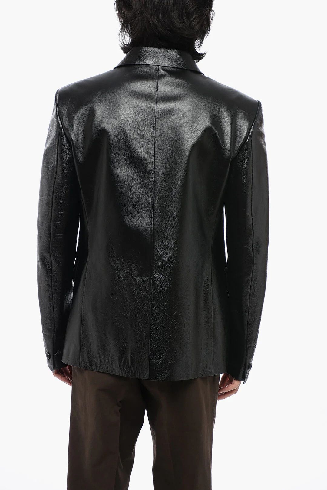 Versace og1mm0426 Hammered Leather Single-Breasted Blazer in Black Size US M / EU 48-50 / 2 - 2 Thumbnail