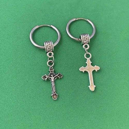 Designer × Jewelry 925 Silver Plated Cross Dangle Drop Earrings for Men Women Size ONE SIZE - 4 Thumbnail