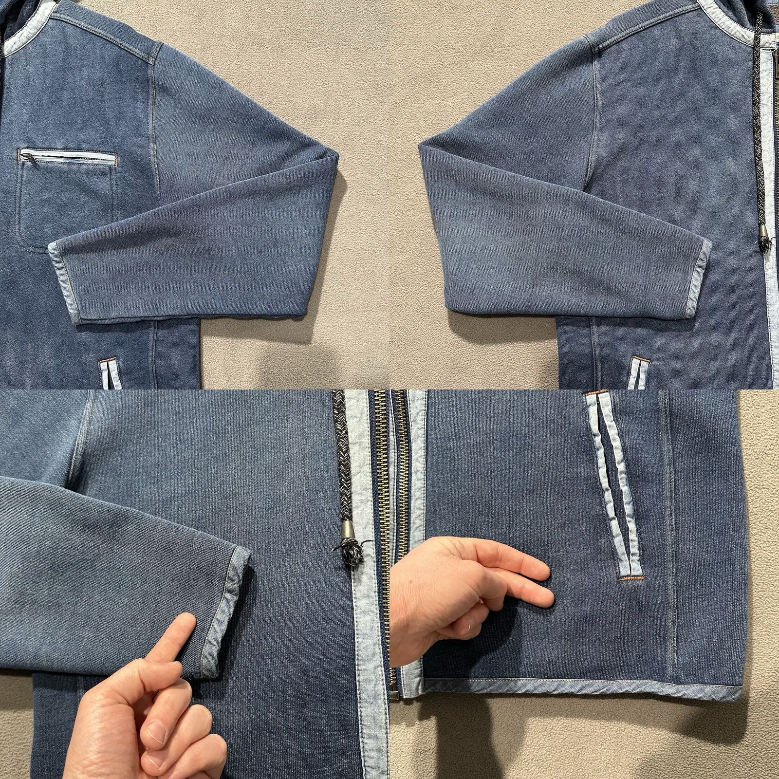 Vintage 32 Bar Blues Jacket Mens Large Blue Hooded Full Zip Lined Casual Spring Fall Size US L / EU 52-54 / 3 - 8 Thumbnail