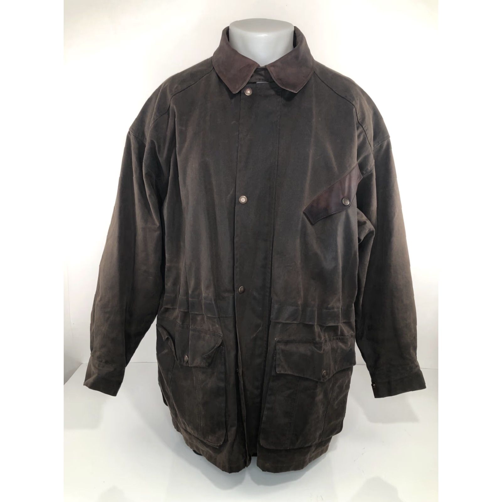 Vintage THE AUSTRALIAN OUTBACK COLLECTION OILSKIN Ranch XL - LEATHER TRIM Duster Jacket Shirt Mens XL Brown Oilskin Cotton Leather Trim Walkabout Field Chore Size US XL / EU 56 / 4 - 2 Thumbnail