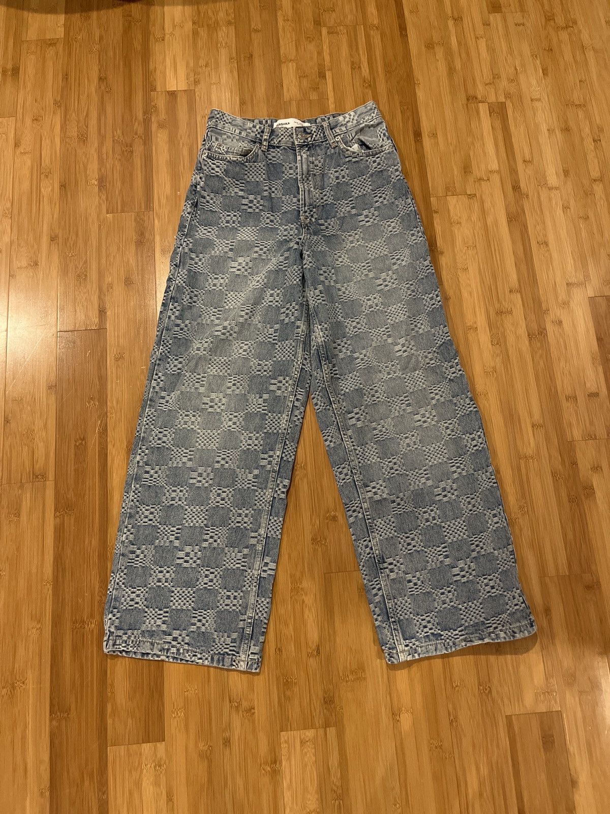 checker woven bershka baggy jeans