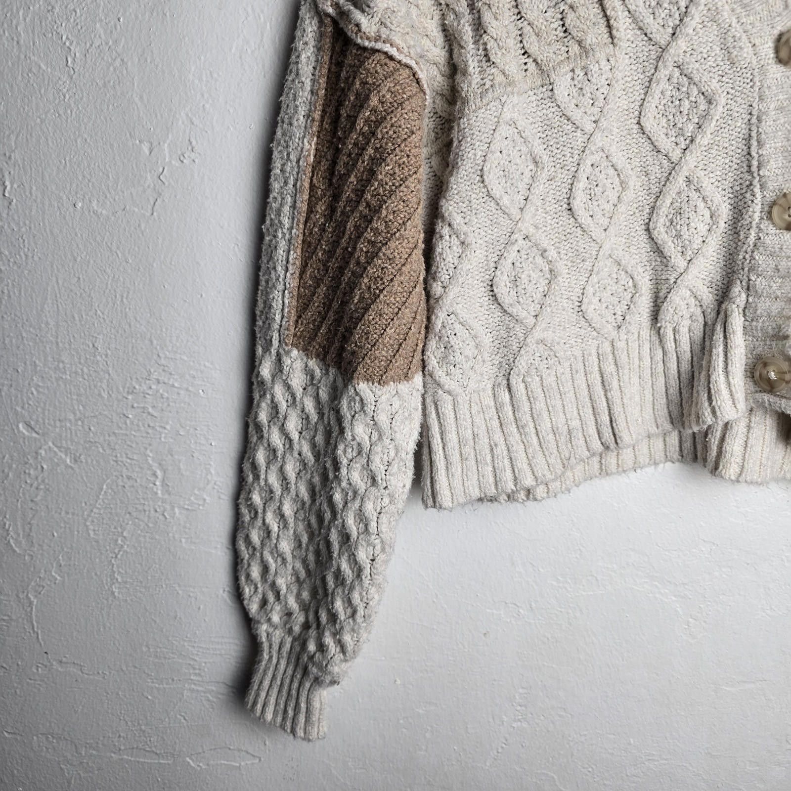 American Eagle Outfitters American Eagle Beige Cropped Patchwork Cardigan Sweater XS Size XS / US 0-2 / IT 36-38 - 4 Thumbnail