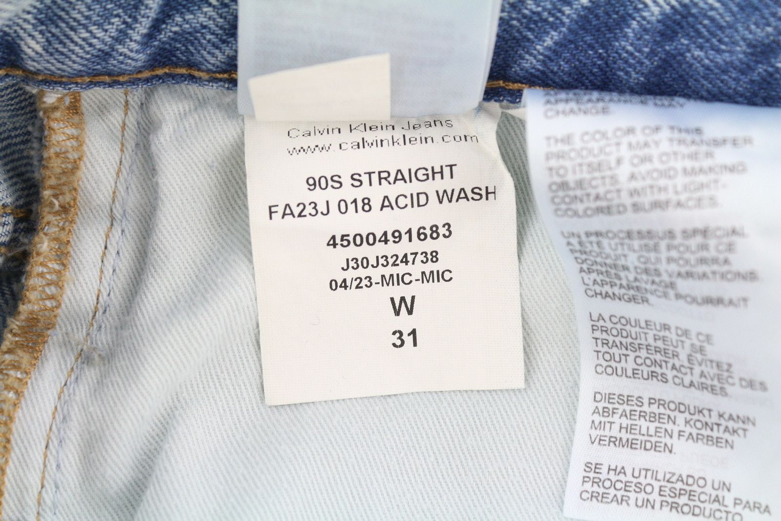 Calvin Klein 90S STRAIGHT W31 Faded Blue Zip Fly Logo Denim 85289 Size US 31 - 12 Thumbnail