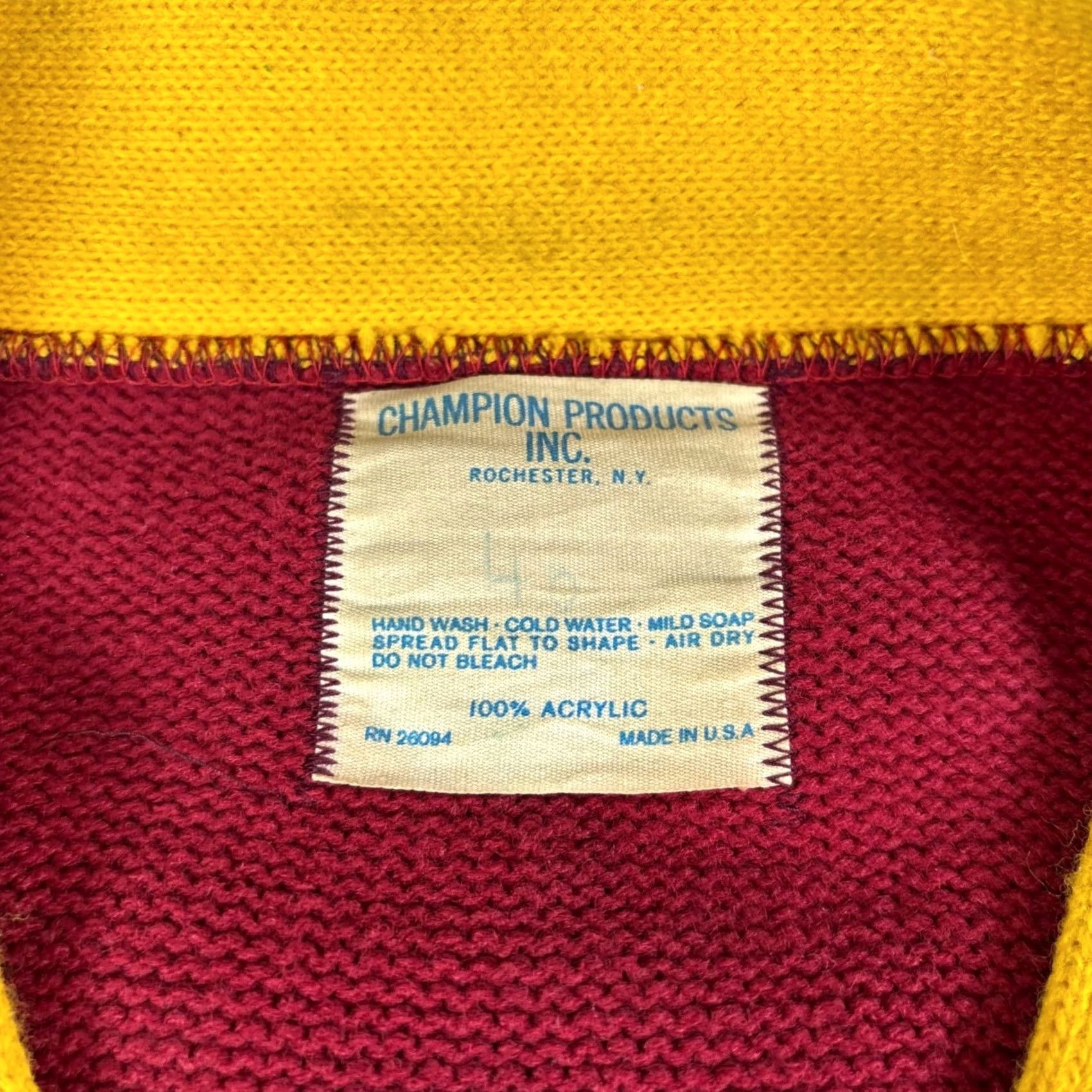 Champion Vintage Champion Products Acrylic Red Yellow Cardigan Sweater Mens Large 60s Size US L / EU 52-54 / 3 - 3 Thumbnail