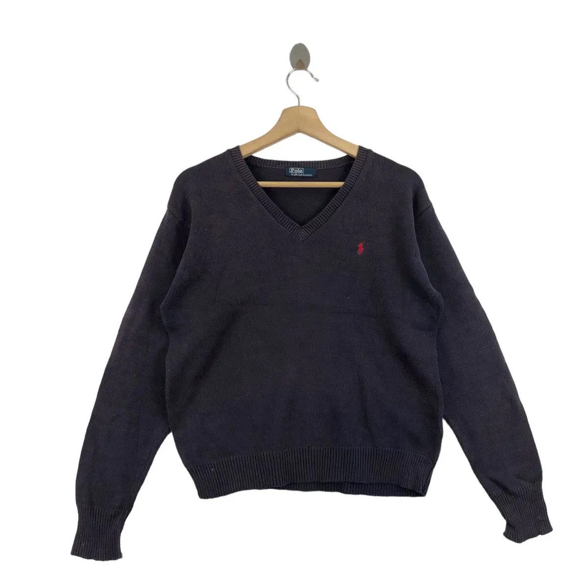 Polo Ralph Lauren Vtg POLO RALPH LAUREN Small Pony V Neck Knitwear Sweatshirt Size L / US 10 / IT 46 - 1 Thumbnail