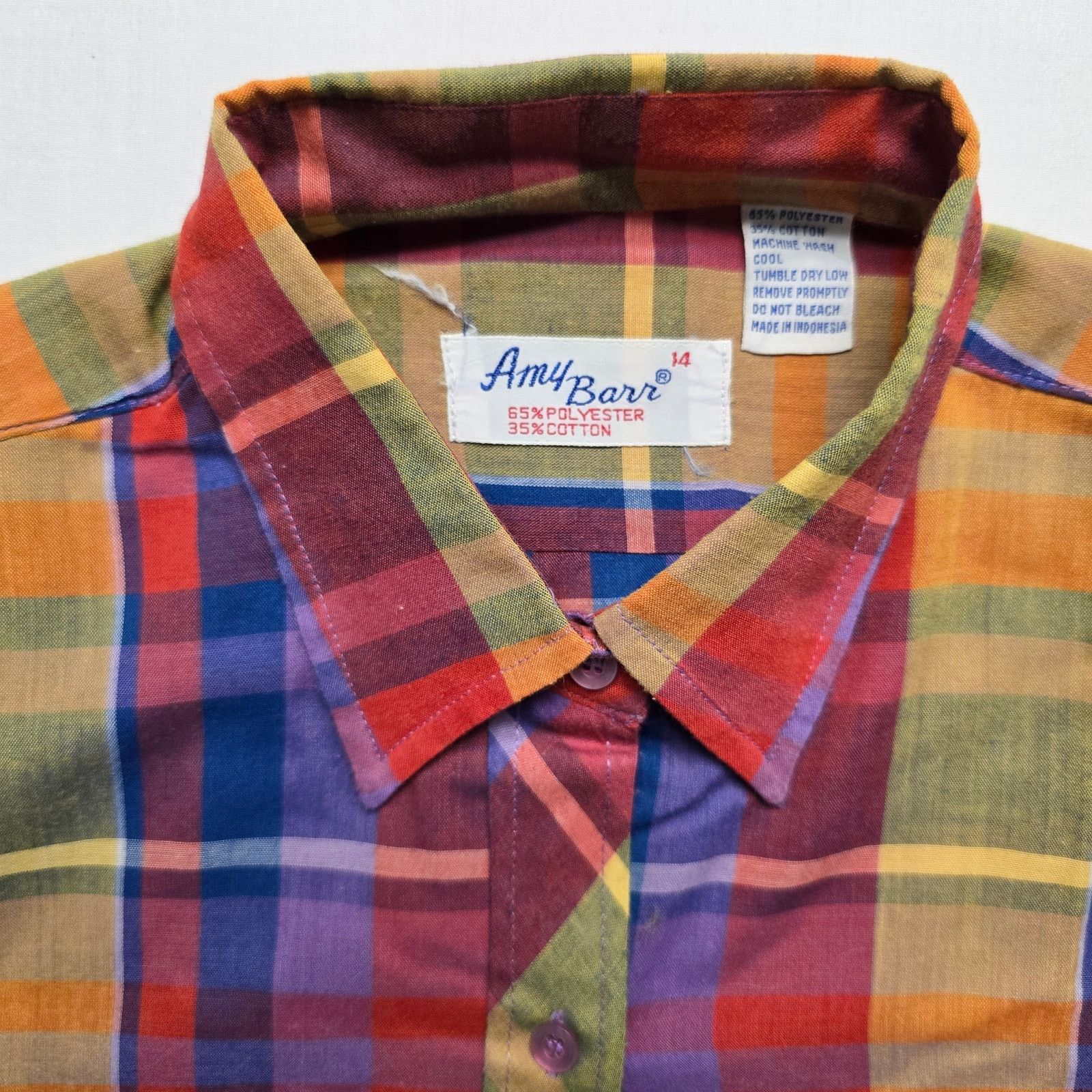Vintage Vintage Amy Barr Womens Plaid Long Sleeve Button Blouse Size L / US 10 / IT 46 - 4 Thumbnail
