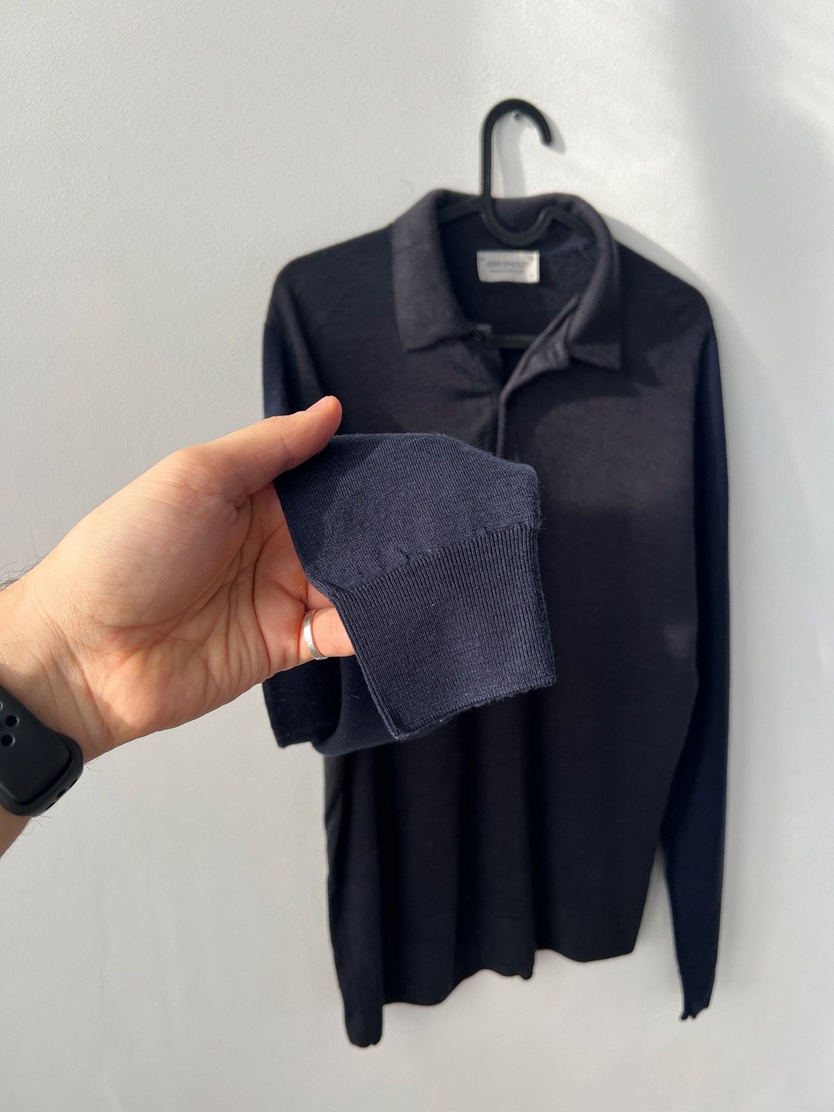 John Smedley John Smedley Grey/Navy Knit Wool Polo Shirt Size M England Size US M / EU 48-50 / 2 - 7 Thumbnail