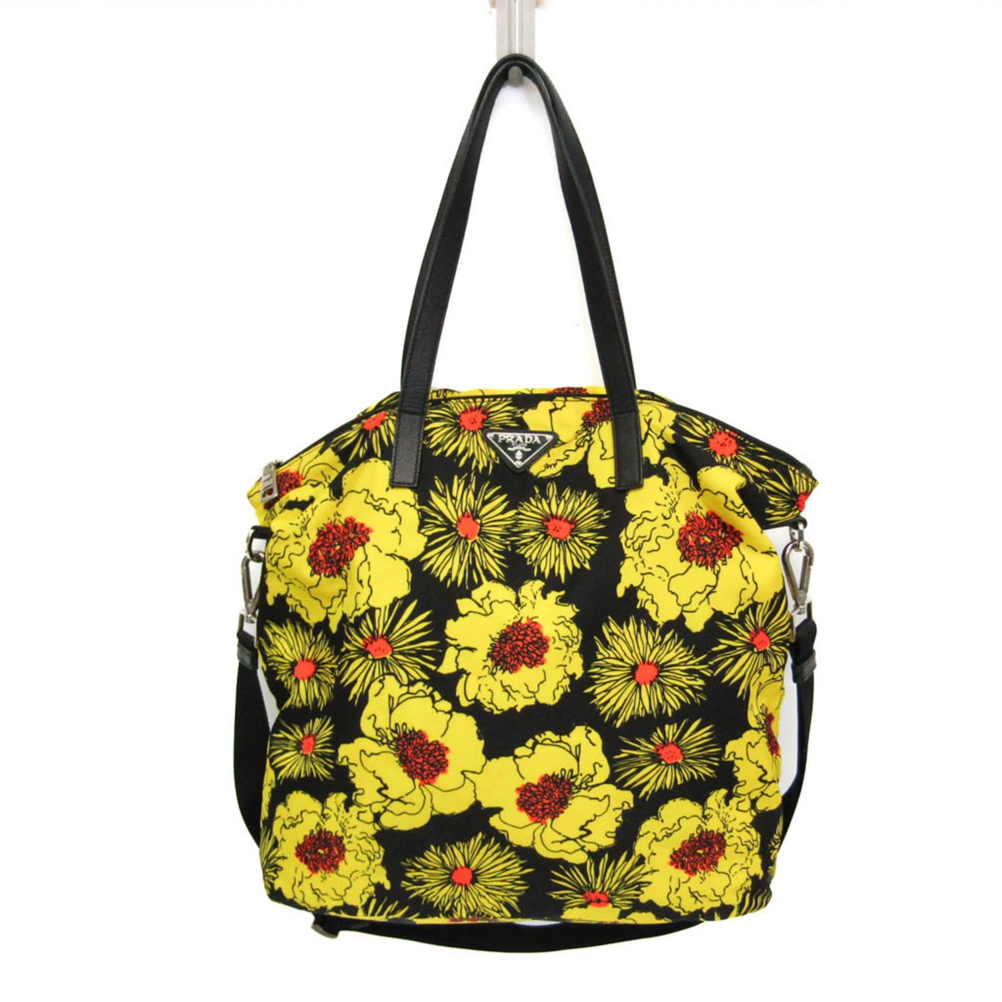 Prada Prada TESSUTO Floral Print Women's Nylon Shoulder Bag,Tote Bag Black,Yellow Size ONE SIZE - 1 Thumbnail