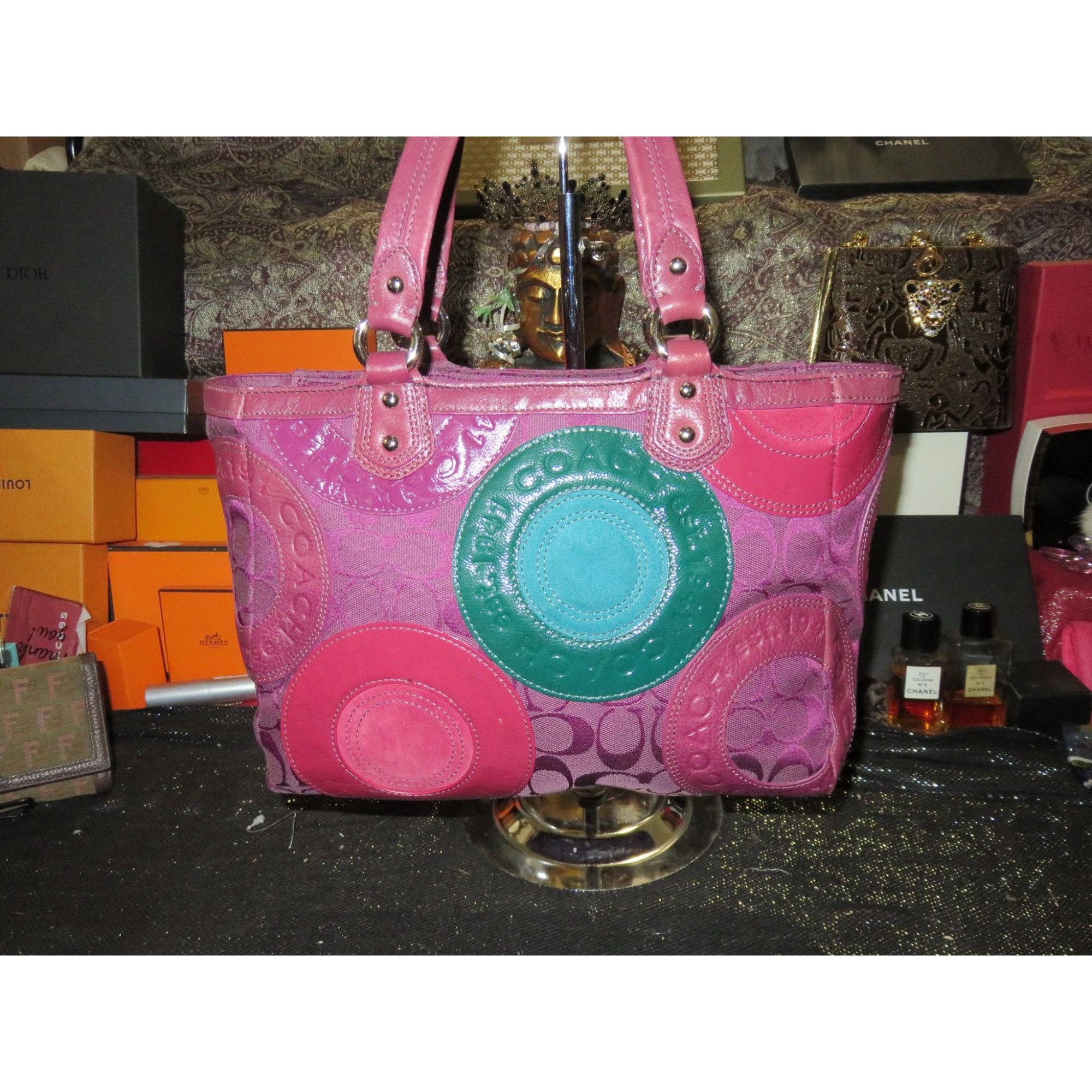 image of Coach Circle Mosaic Patchwork East West Tote F15466 Pinks & in Pinks/Blues, Women's
