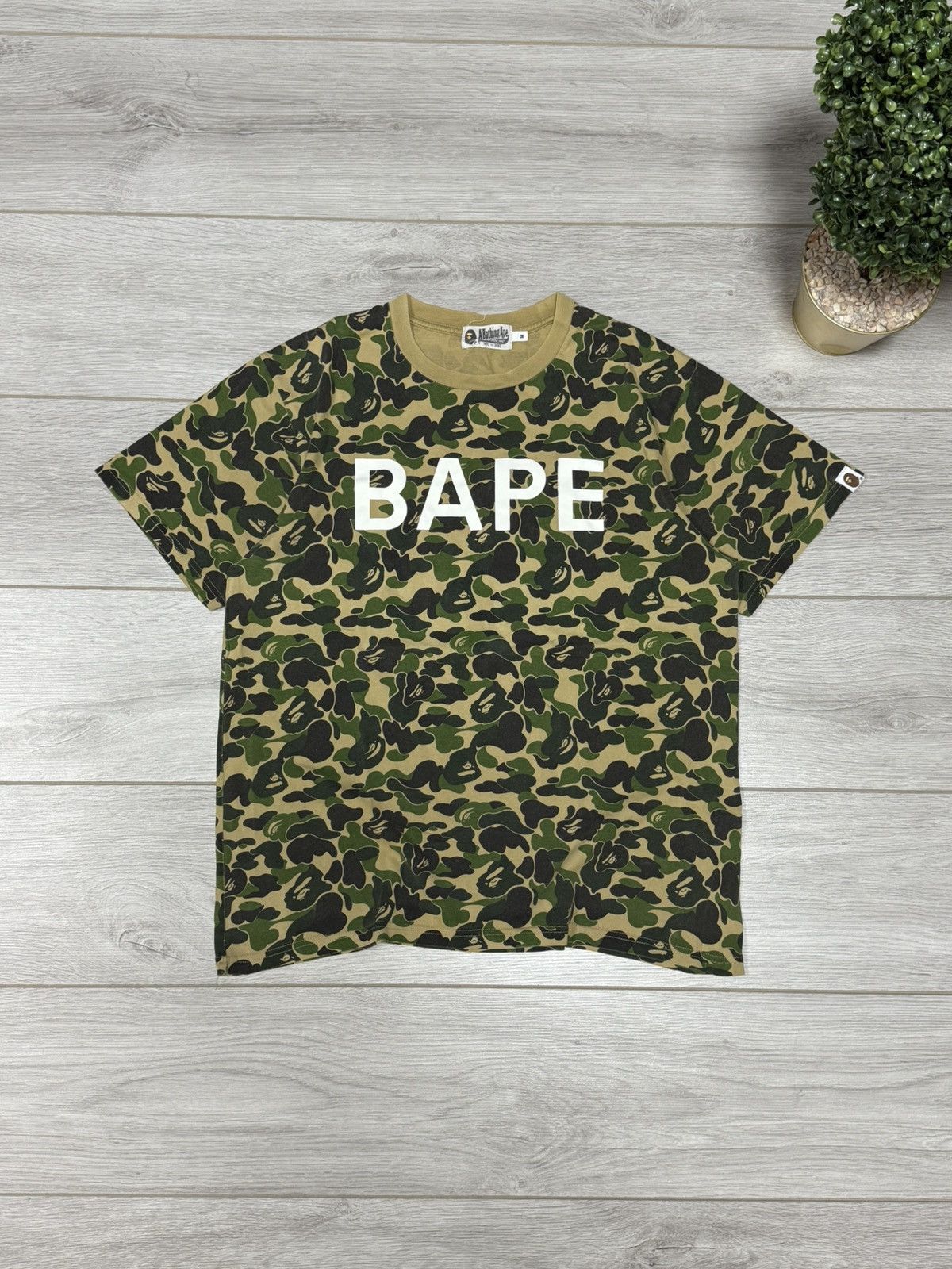 Bape camo over print monogram ape head tee shirt spell out