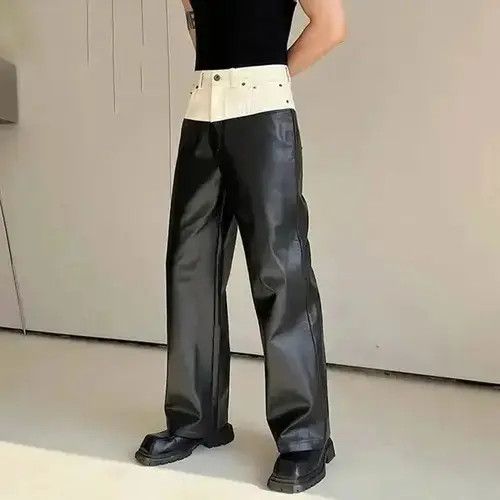 Japanese Brand × Vintage Designer straight trousers artificial leather wide trousers Size US 32 / EU 48 - 1 Thumbnail