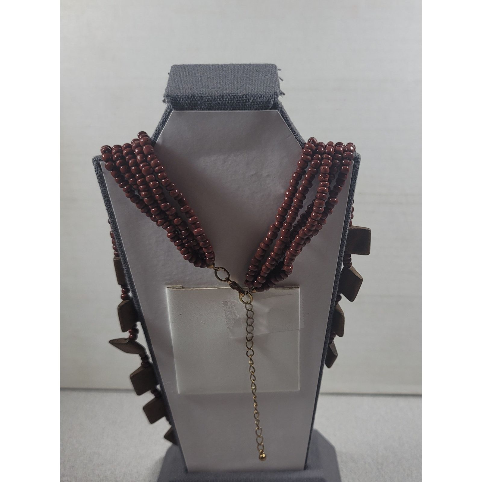 Other Five Strand Brown Wooden Squares Beads 10" Necklace Size ONE SIZE - 3 Thumbnail