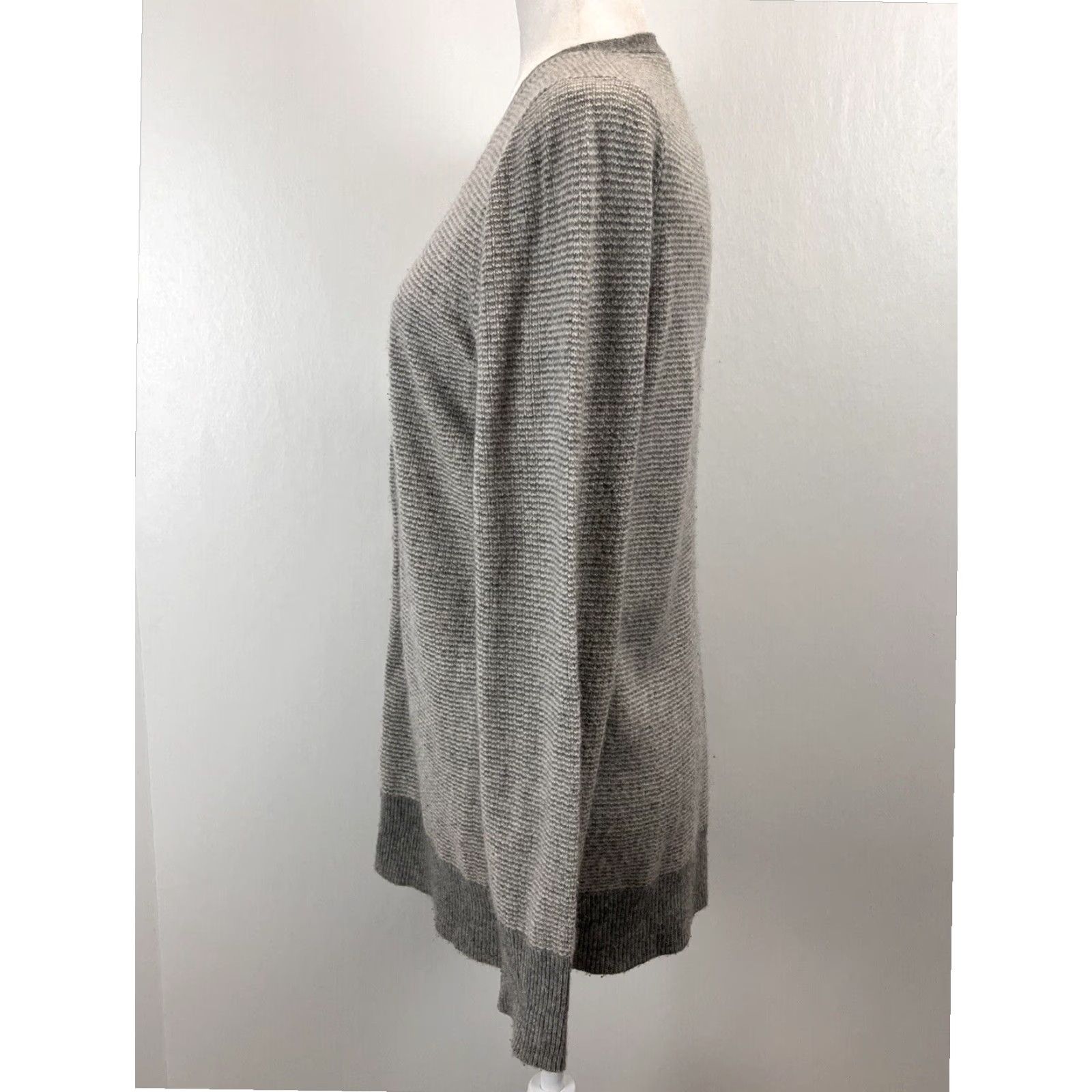 J.Crew J Crew Mens Large Gray Striped Cashmere Blend Cardigan Sweater L XL Size L / US 10 / IT 46 - 2 Thumbnail