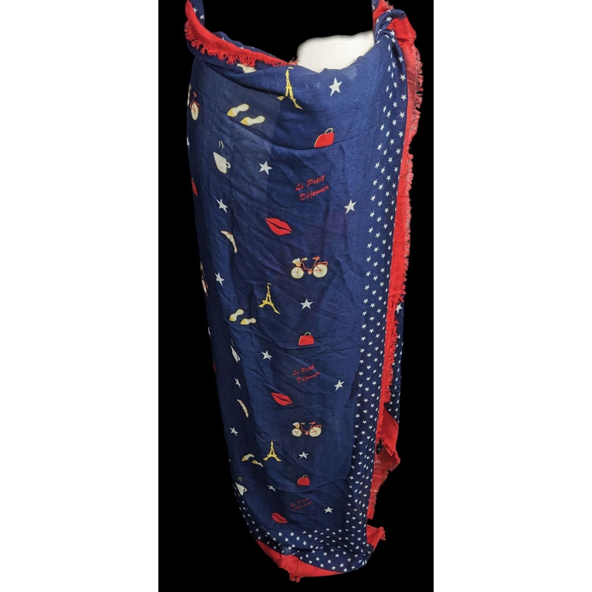 Talbots Talbots Paris-Themed Scarf With Eiffel Tower Print Navy Blue Size ONE SIZE - 7 Thumbnail