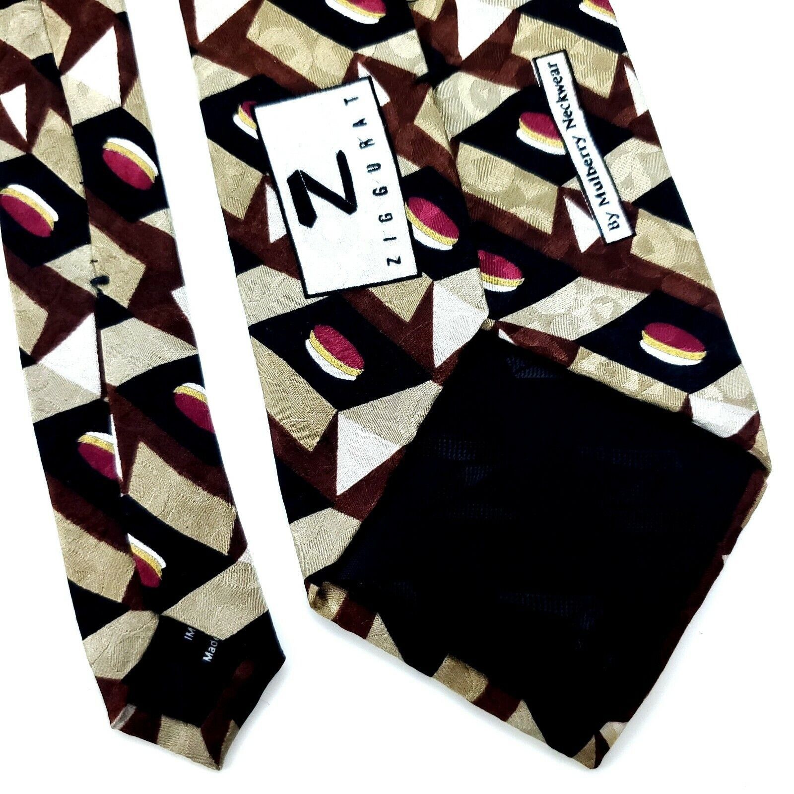 Vintage Ziggurat by Mulberry Abstract Brown Silk Tie Print Size ONE SIZE - 5 Thumbnail