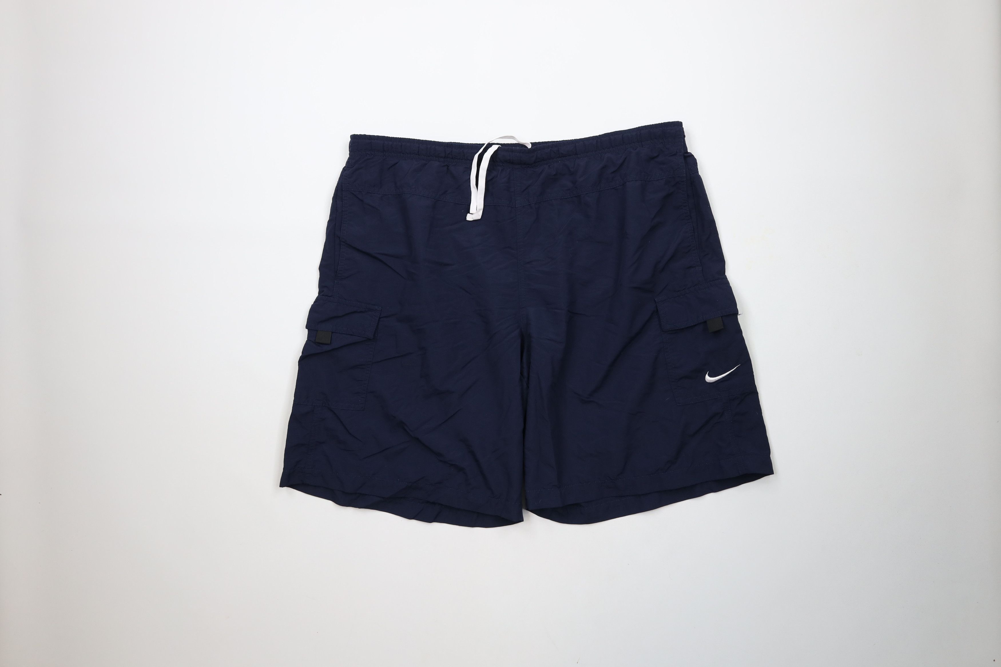 Nike × Vintage Vintage 90s Y2K Nike Mini Swoosh Lined Cargo Shorts Blue Size US 36 / EU 52 - 1 Thumbnail