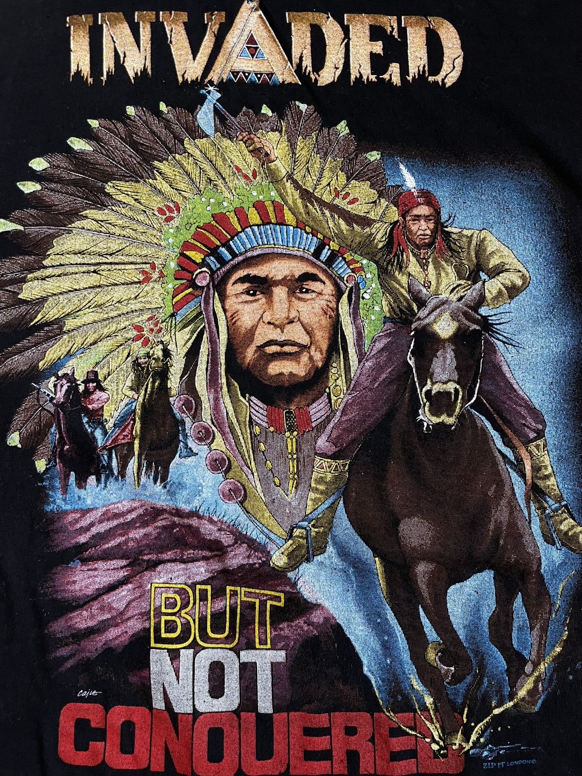 Vintage Vintage 90’s Zip It London Indian T-Shirt Western RARE Size US XL / EU 56 / 4 - 3 Thumbnail