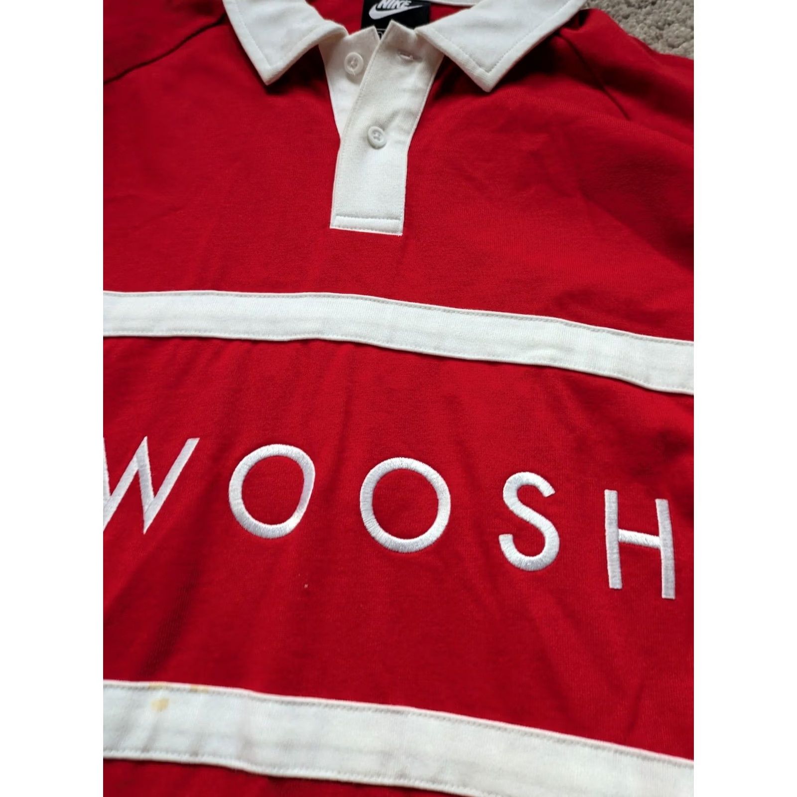 Nike Nike Rugby Swoosh Shirt Mens Medium Red Spell Out Long Sleeve Polo Size US M / EU 48-50 / 2 - 3 Thumbnail