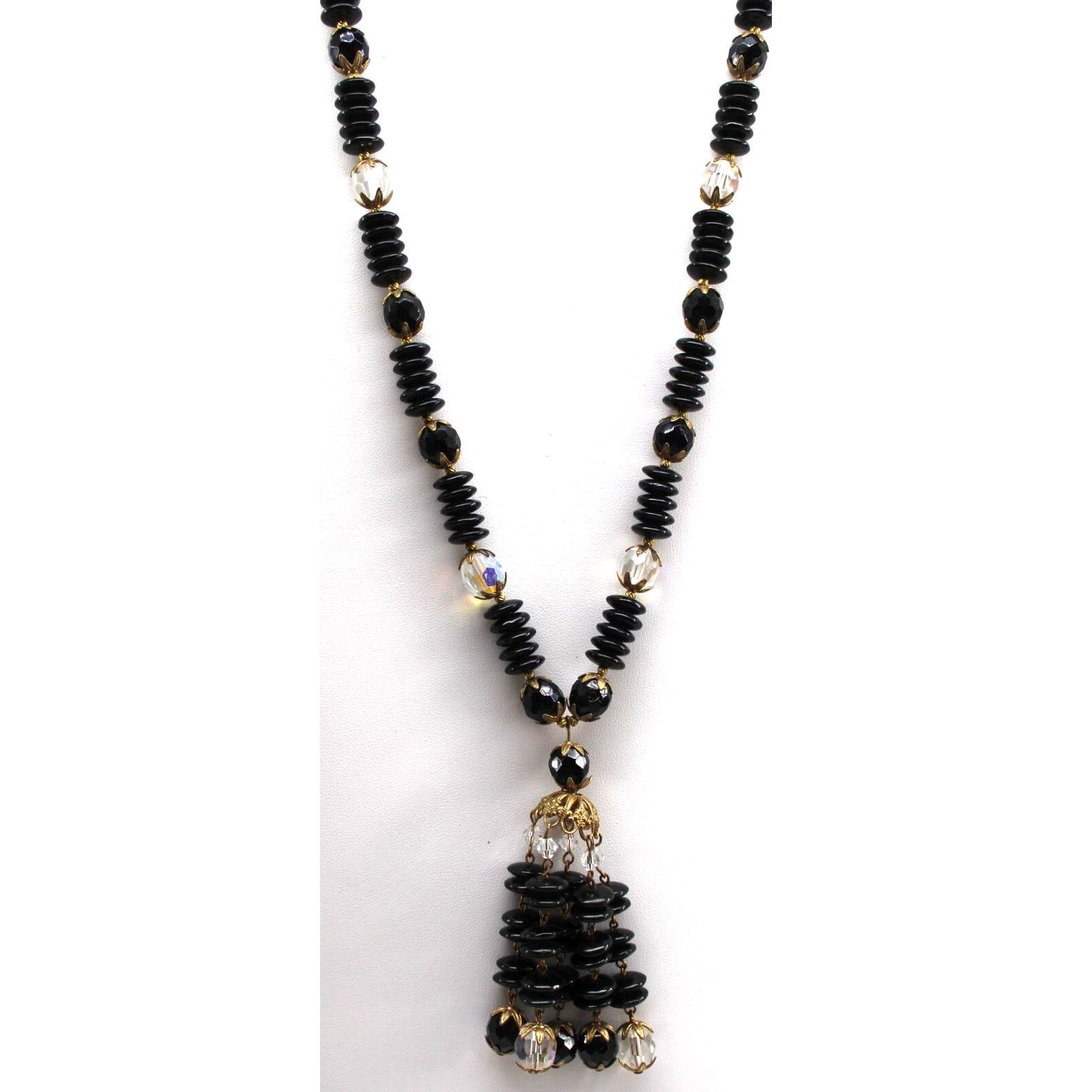 Other Vintage Black Onyx 25" Statement Necklace Faceted Bead Size ONE SIZE - 1 Thumbnail
