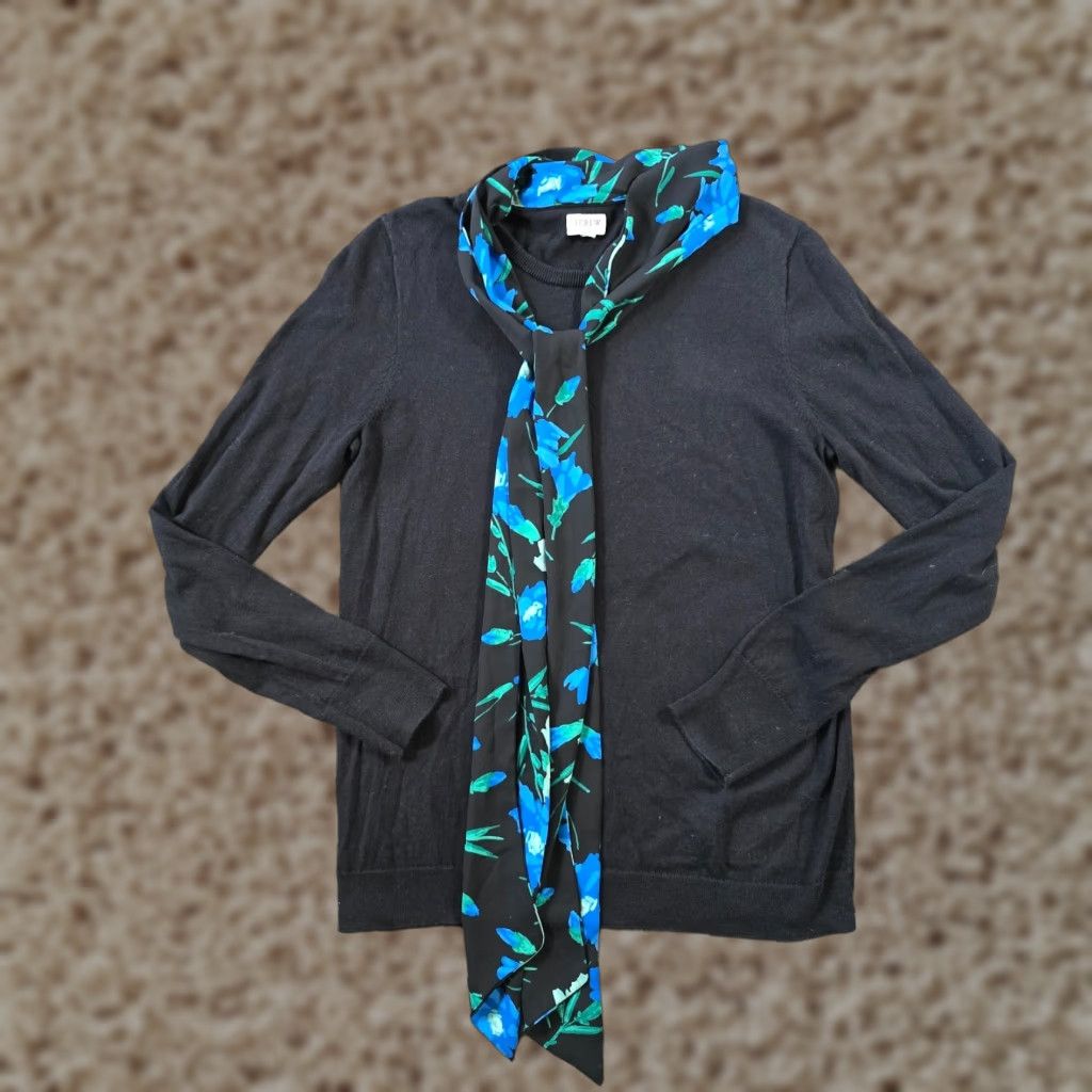 J.Crew J.CREW Sweater Womens Medium Black Green Floral Neck Tie Knit Long Sleeve Career Shirt/Top Size M / US 6-8 / IT 42-44 - 1 Thumbnail