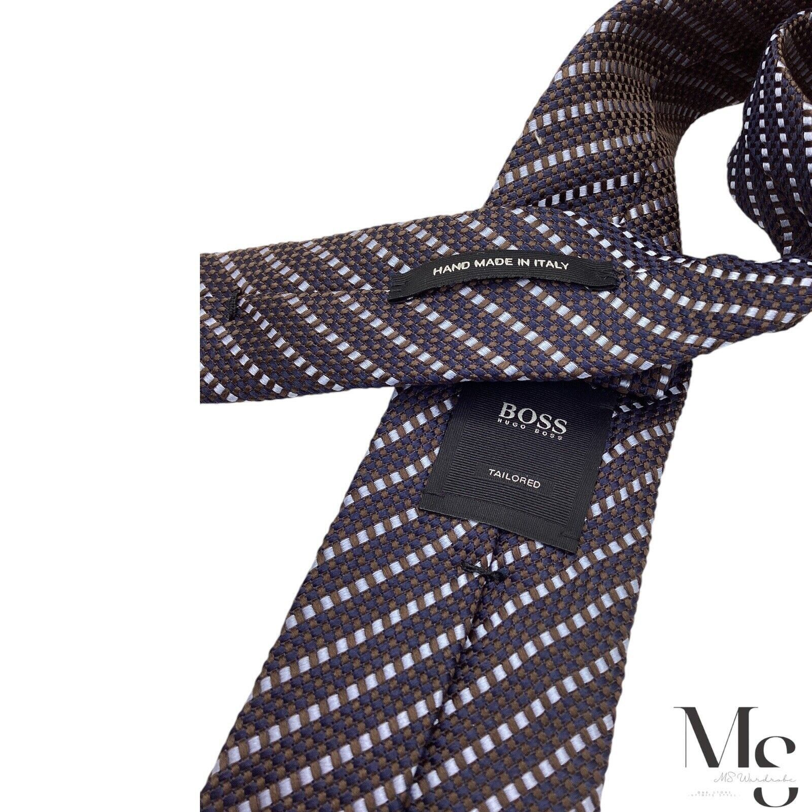 Hugo Boss BOSS HUGO BOSS Tailored Blue & Brown Striped Silk Tie H.M In Size ONE SIZE - 5 Thumbnail