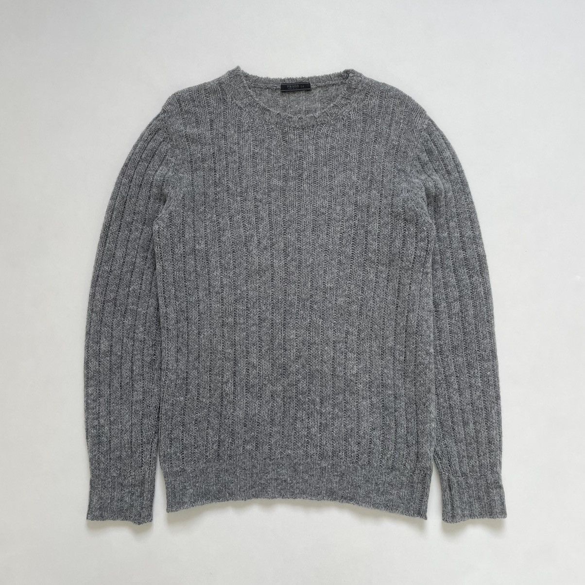 Prada Mid 2000s Grey Ribbed Wool Sweater Size US L / EU 52-54 / 3 - 2 Thumbnail