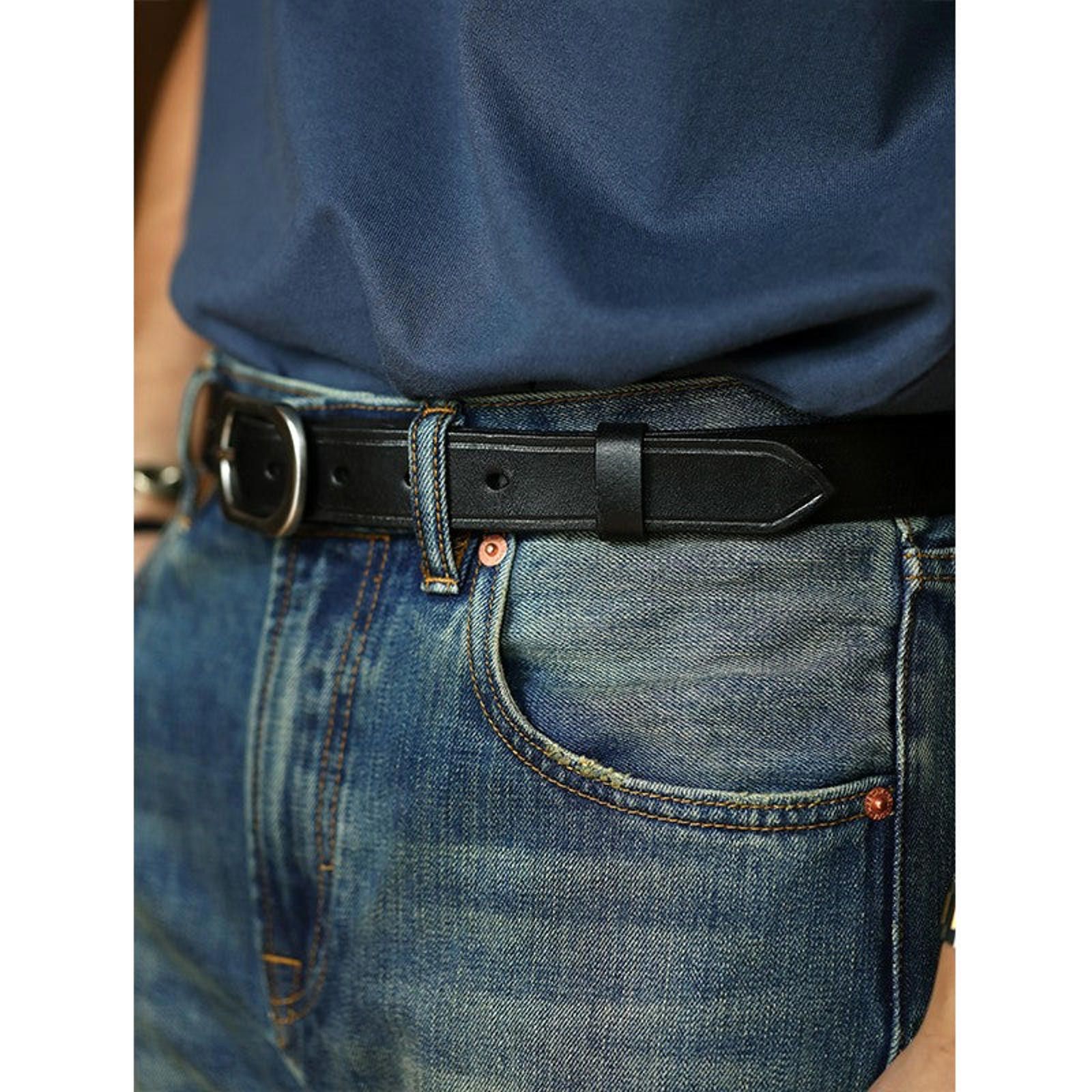 Leather × Vintage Leather Belt – Black, Minimal Metal Buckle Size ONE SIZE - 2 Thumbnail