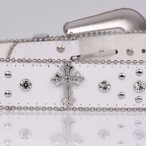 Other 105 cm Punk Rhinestone White Belt Size ONE SIZE - 3 Thumbnail