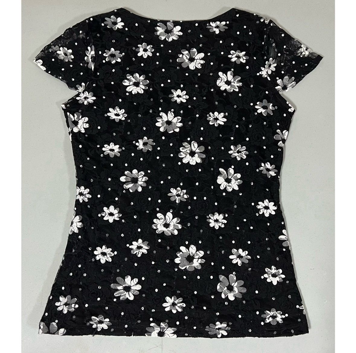 Dress the Population Black Polka Dot Daisy Floral Lace Top Shirt Blouse Size S 🤍🖤 Size S / US 4 / IT 40 - 6 Thumbnail
