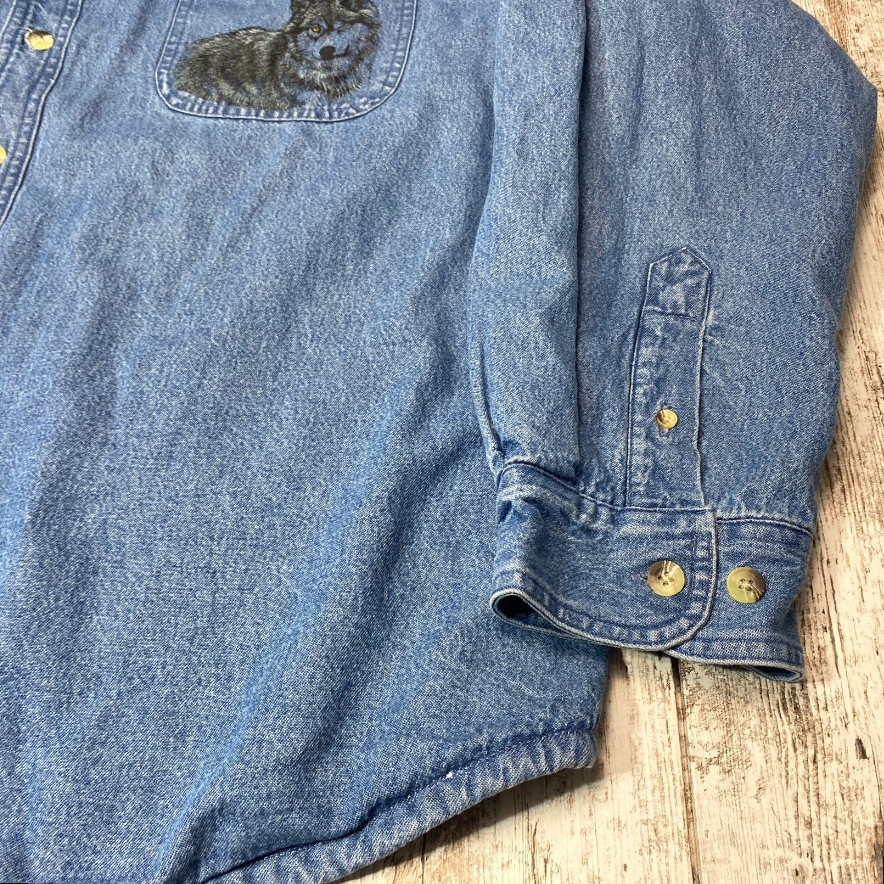 Vintage VINTAGE Cactus Clothing Denim Shirt Shacket Wolves Fleece Lined 2XL Blue Long Sleeve Shirt Jacket Mens Size US XXL / EU 58 / 5 - 5 Thumbnail